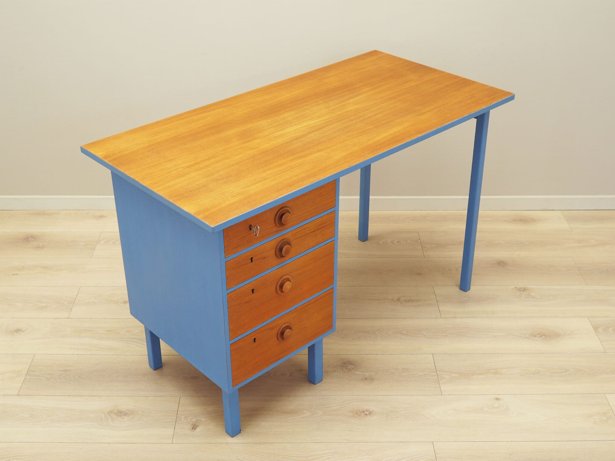 Vintage Schreibtisch Teakholz 1960er Jahre Blau