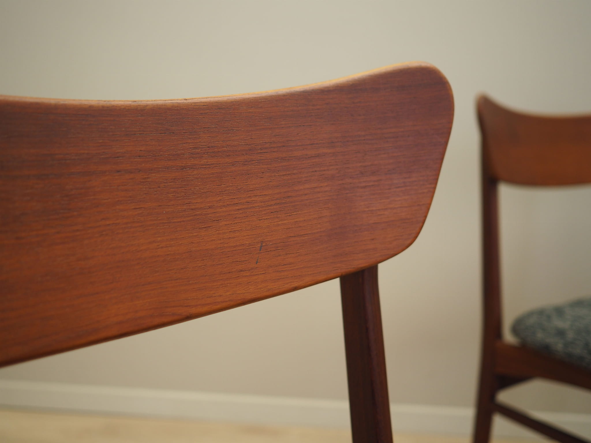 4x Vintage Dining Chair Teak Wood Textile Brown 1970s