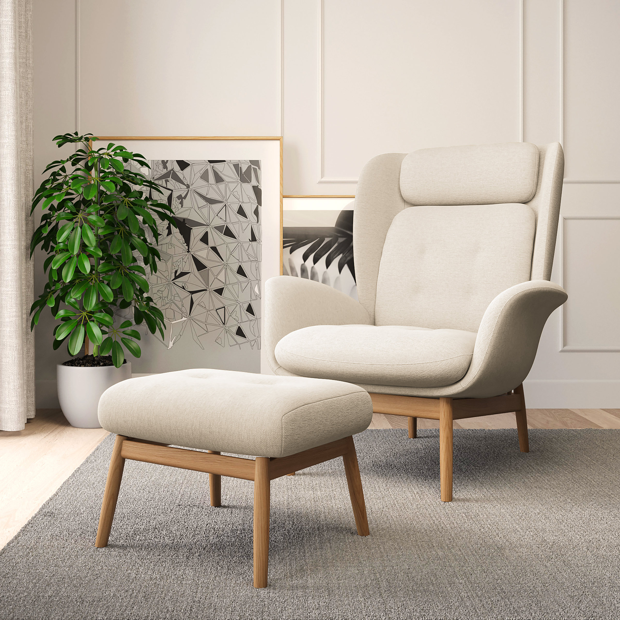 FEELIX Hocker Eiche Webstoff Beige