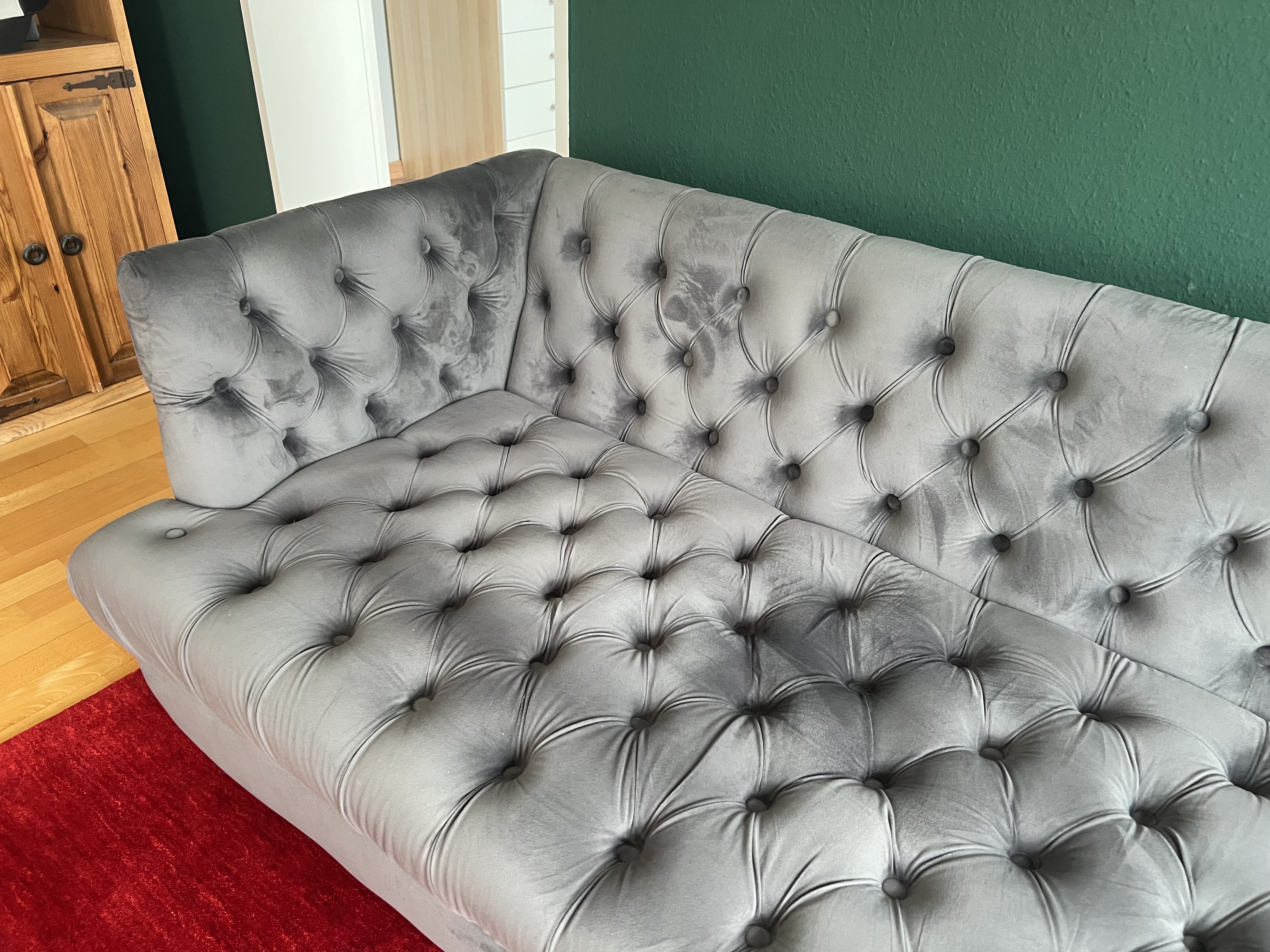 Chesterfield 3-Sitzer Sofa Samt Grau