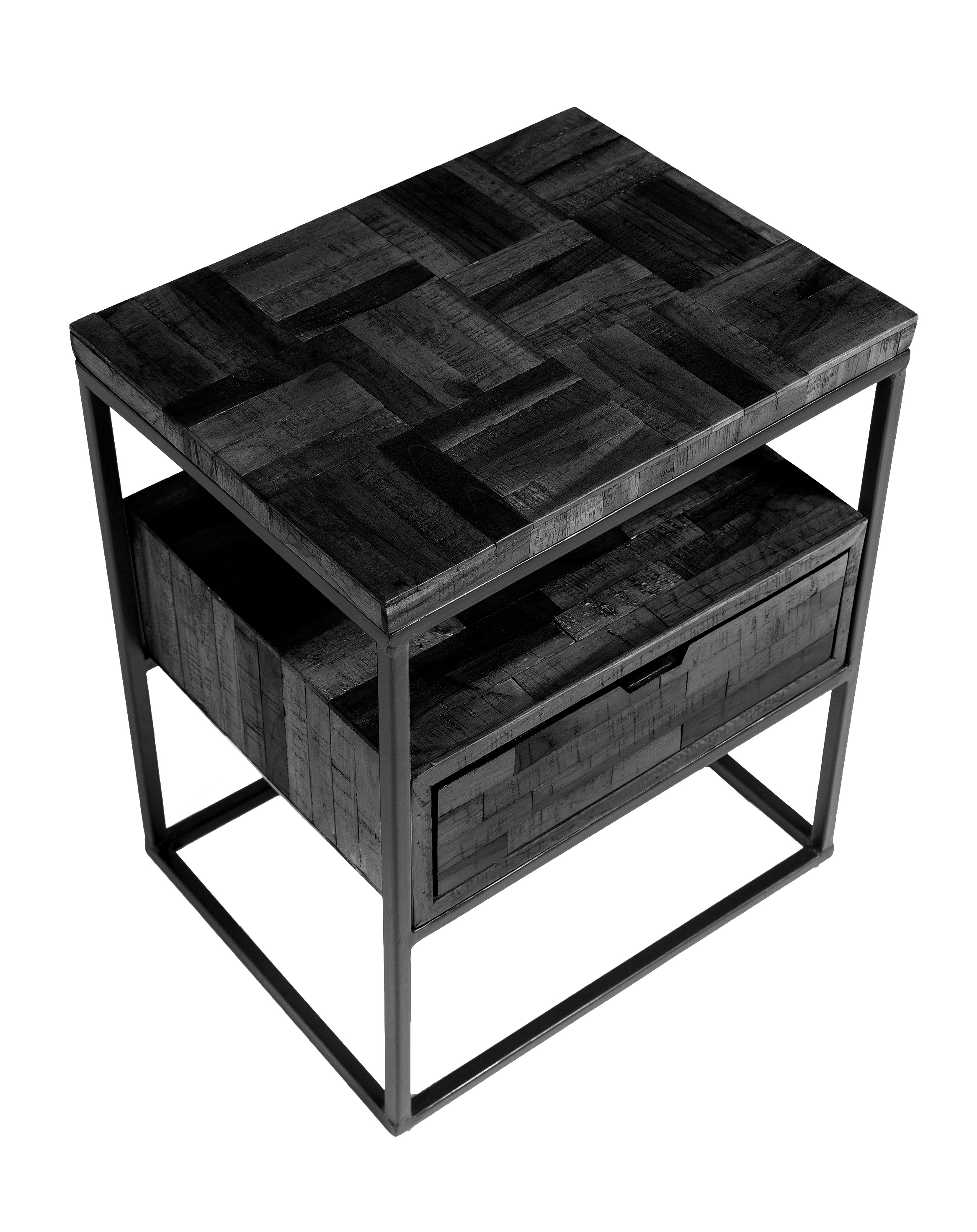 Nachttisch Recyceltes Teakholz Grey Block Schwarz