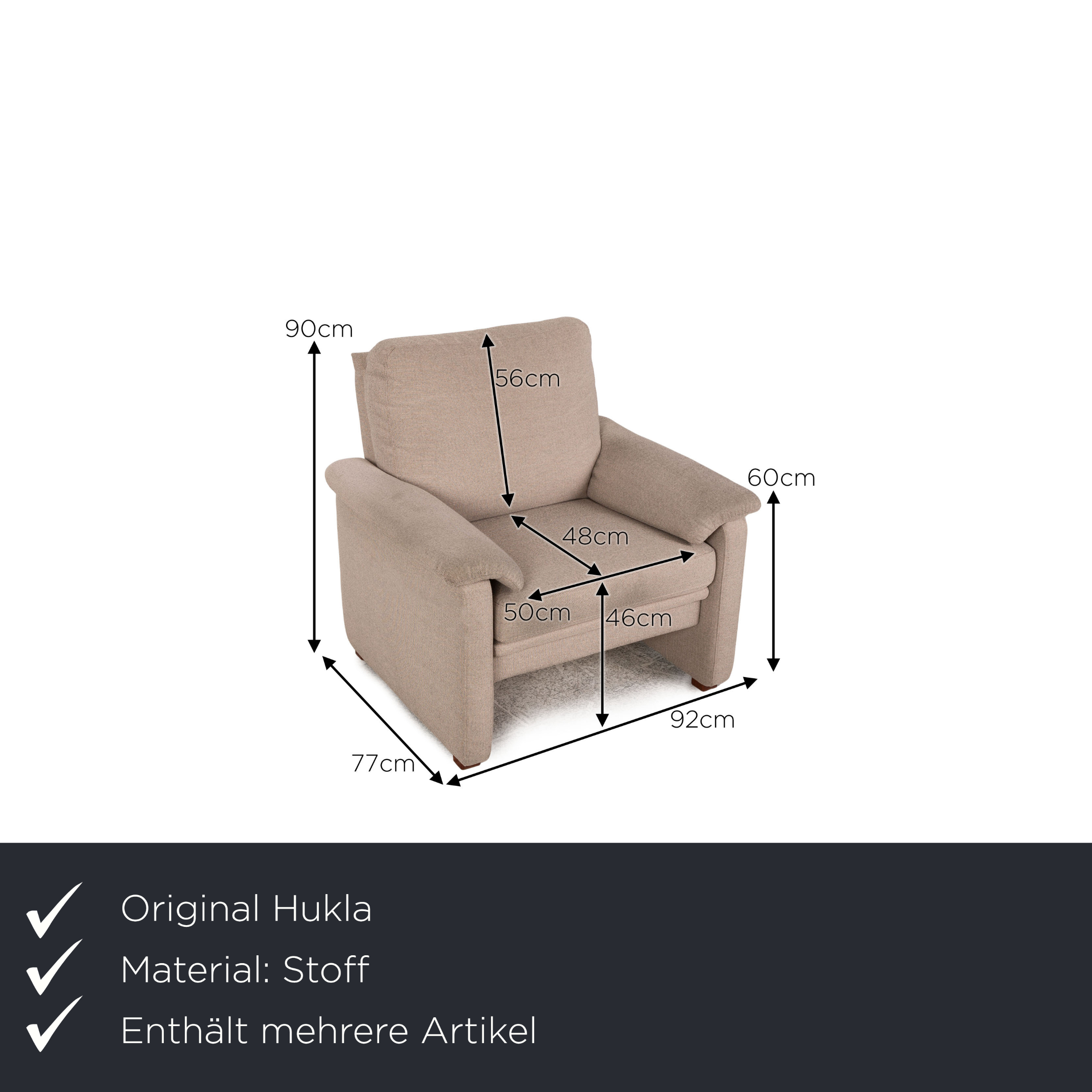 Sofa 3-Sitzer Garnitur Stoff Beige inkl. Sessel