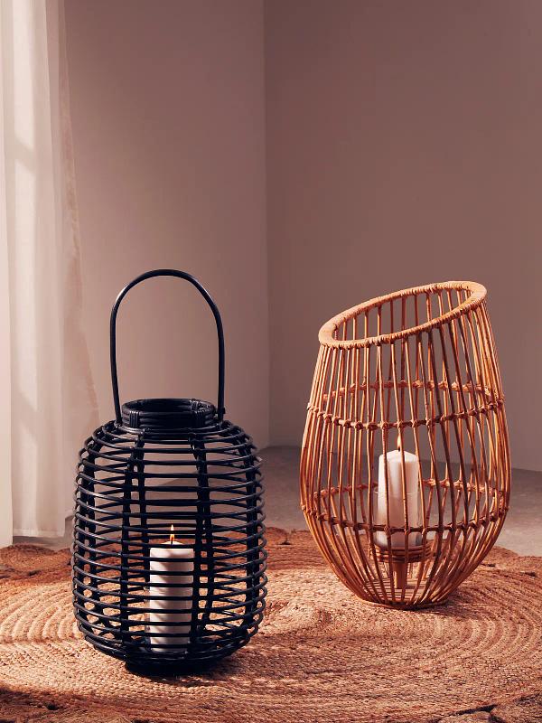 Mataram Kleine Schwarze Naturrattan Laterne
