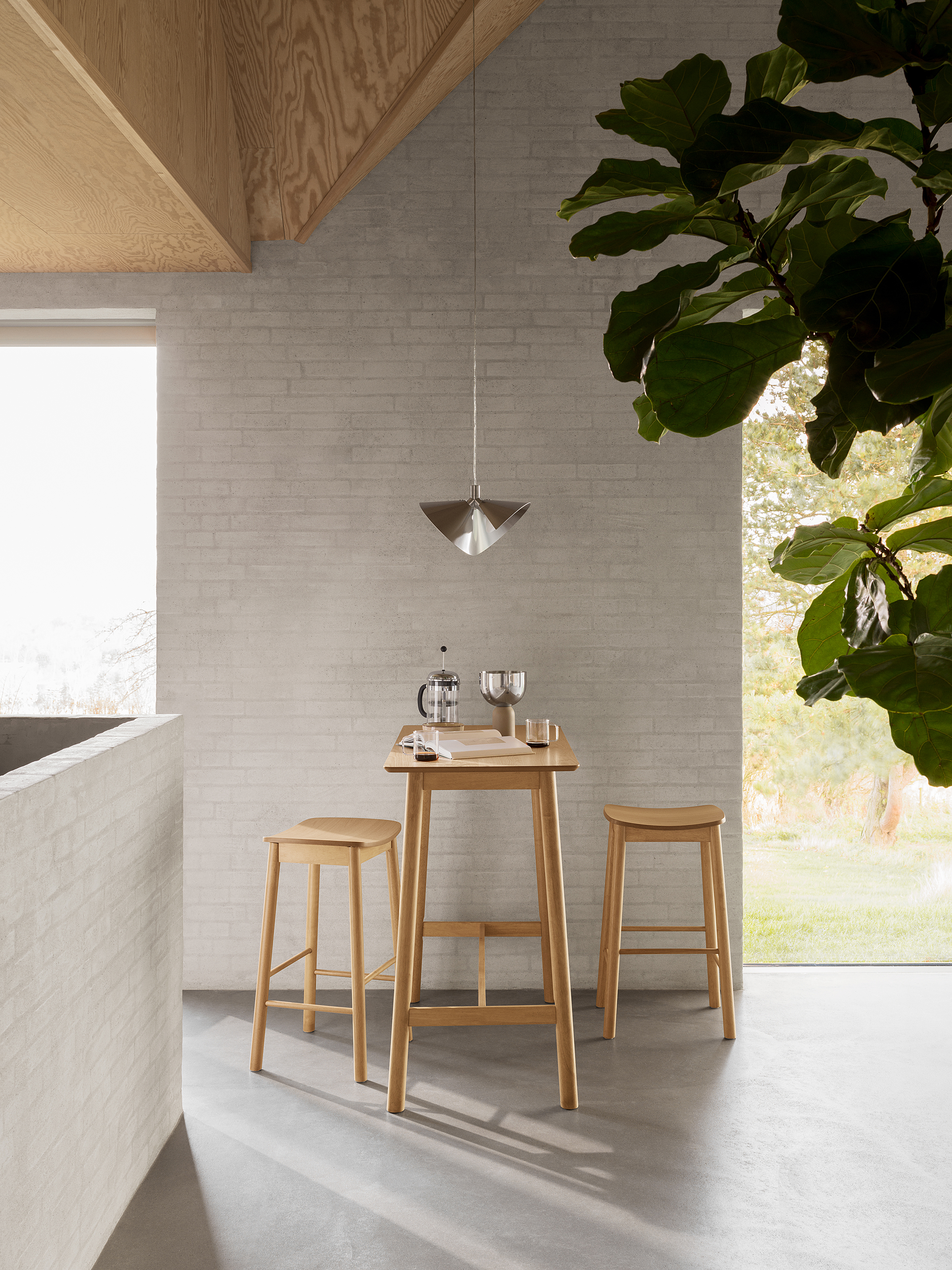 Bar stool Anggai set of 2 solid wood 44 x 77 x 40 cm