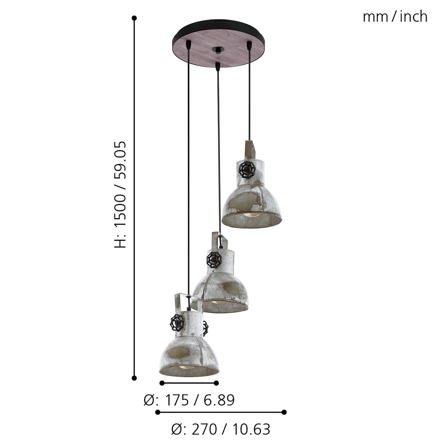 Barnstaple I Pendant Light Steel 3-bulb