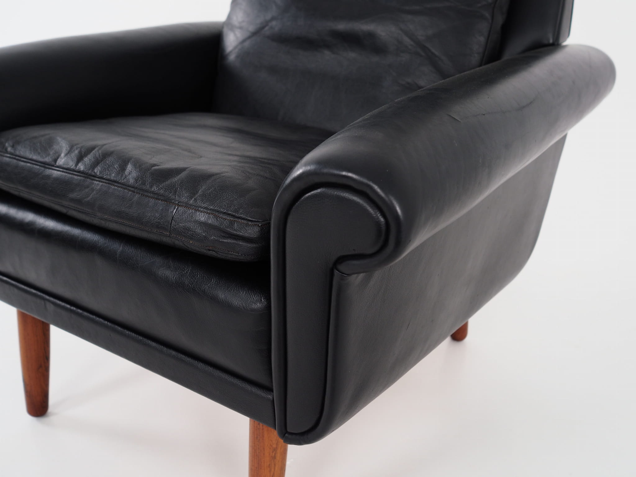 Vintage armchair, natural leather, wood, black, 1970s