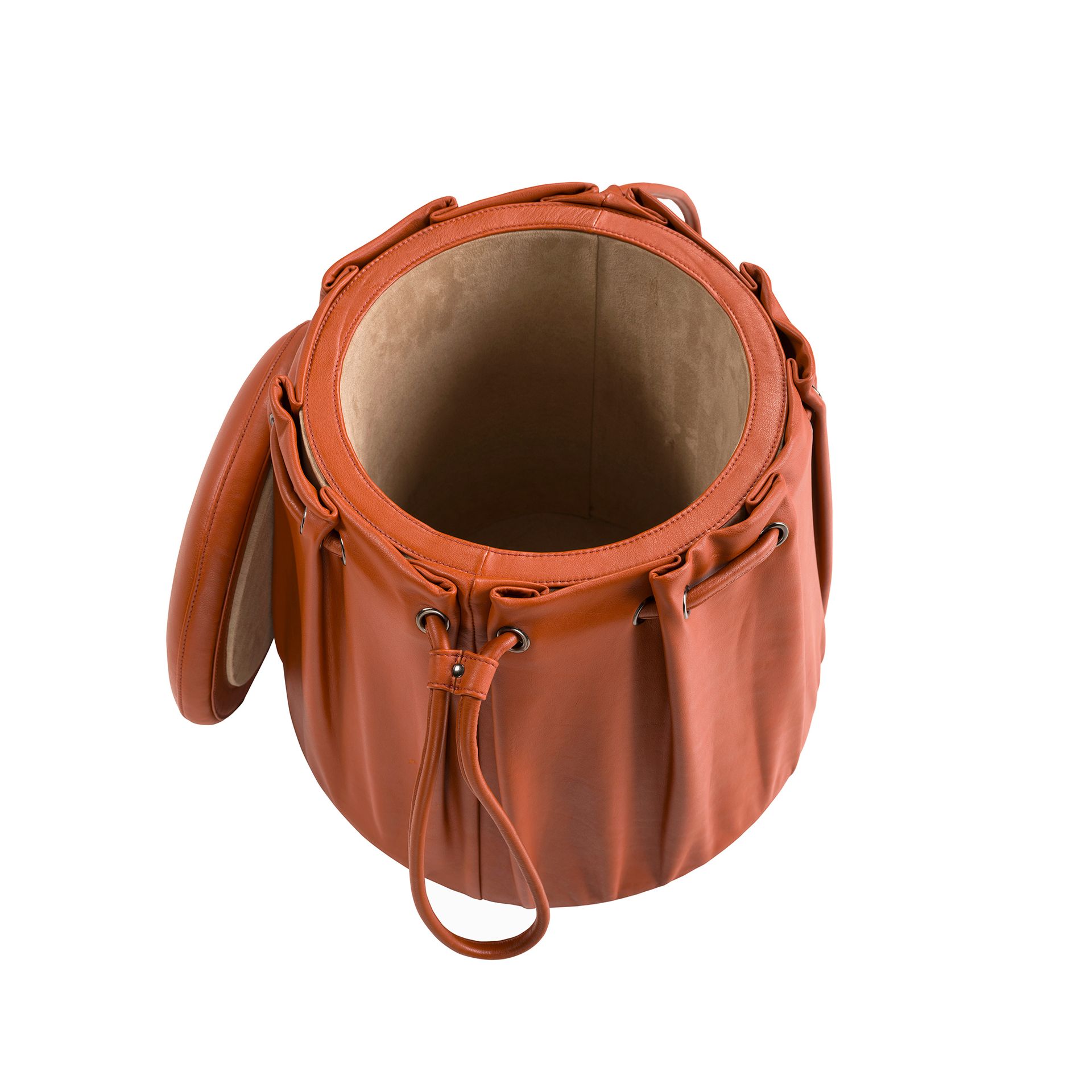 Caldera orange leather pouffe