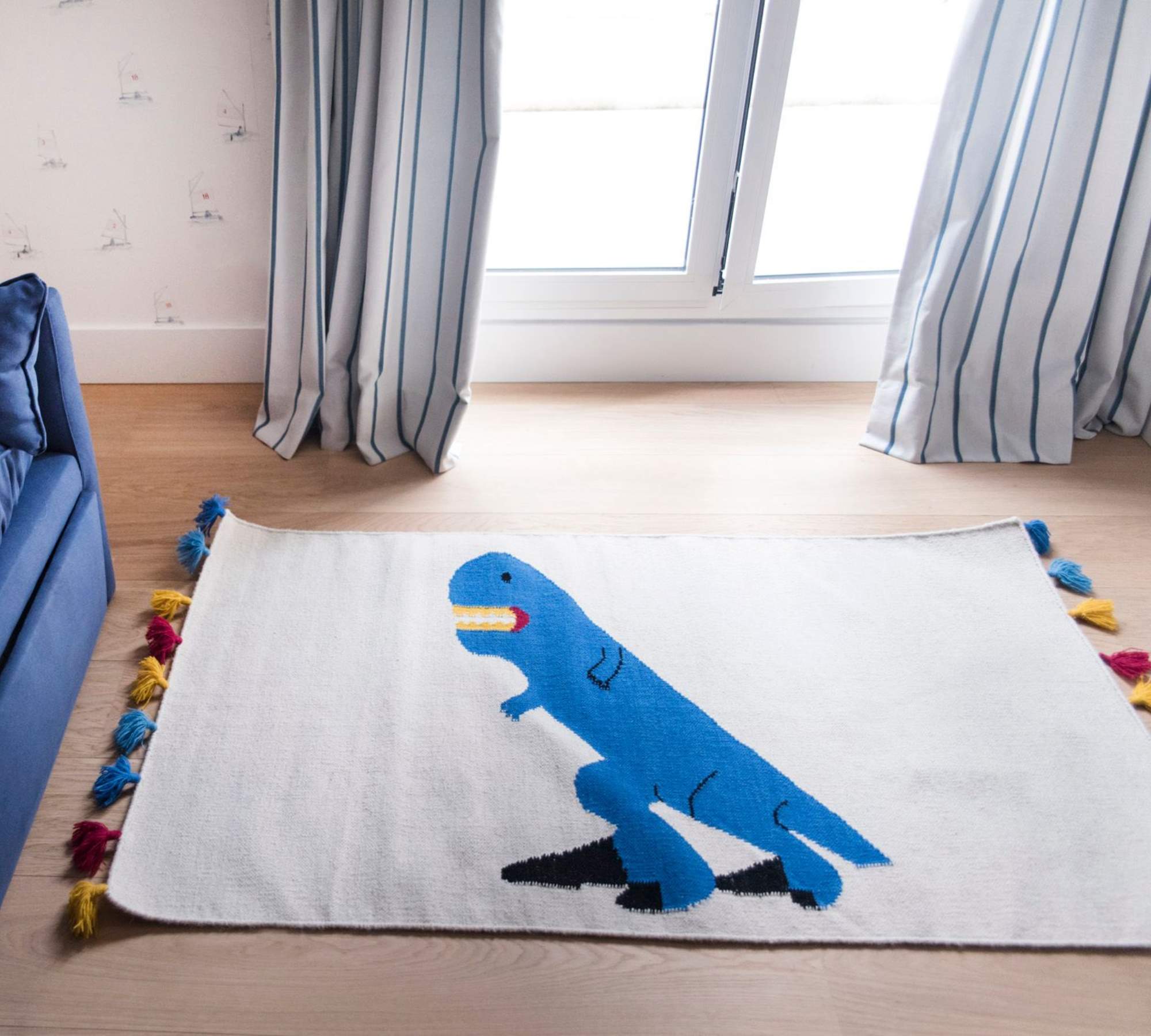 Kinder-Teppich Dinosaurier Blau 90 x 150 cm