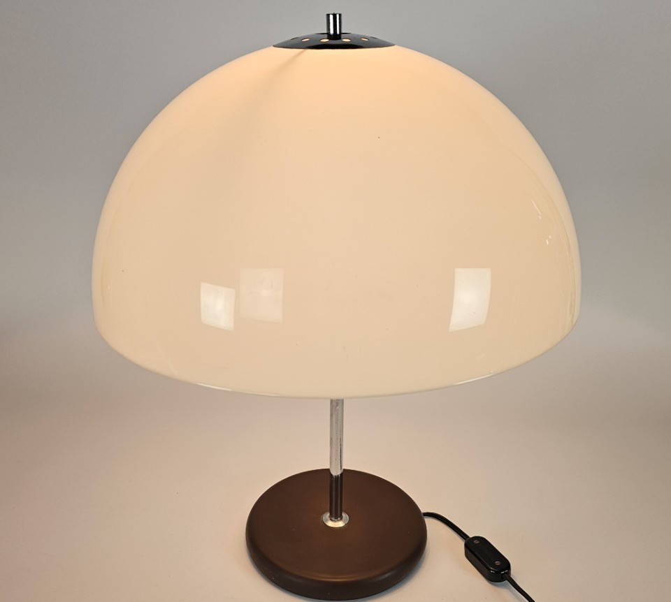 Vintage Mushroom Tischlampe Metall Chrom Braun