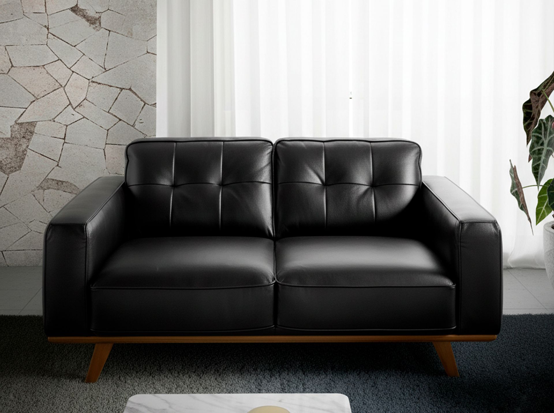 Chester Sofa 2-Sitzer Leder Schwarz