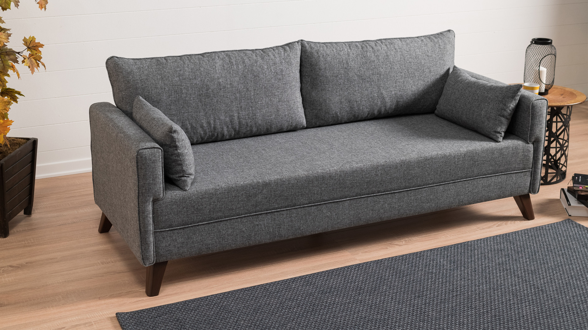 Schlafsofa 3-Sitzer Textil Grau