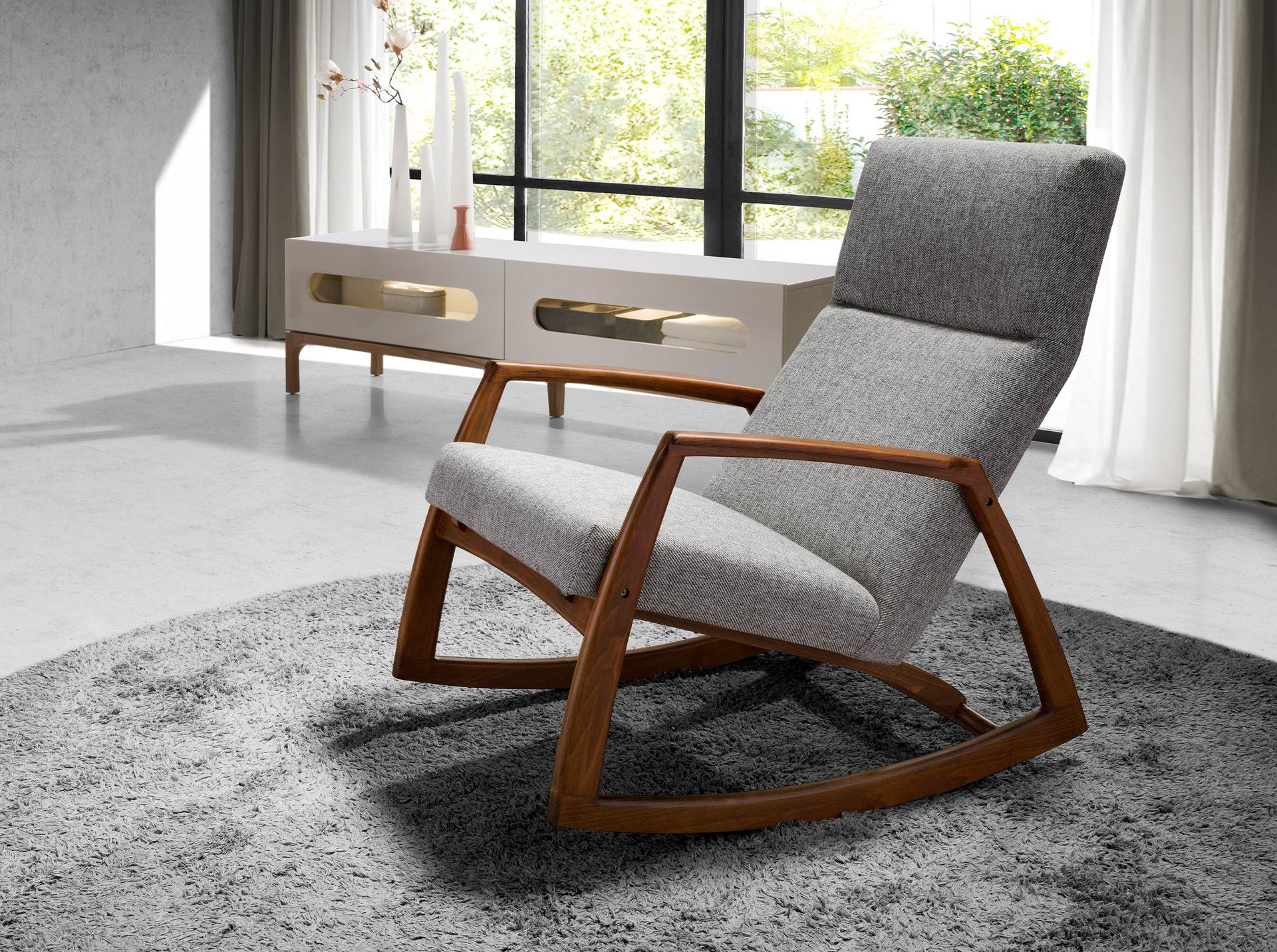 Schaukelstuhl Textil Grau