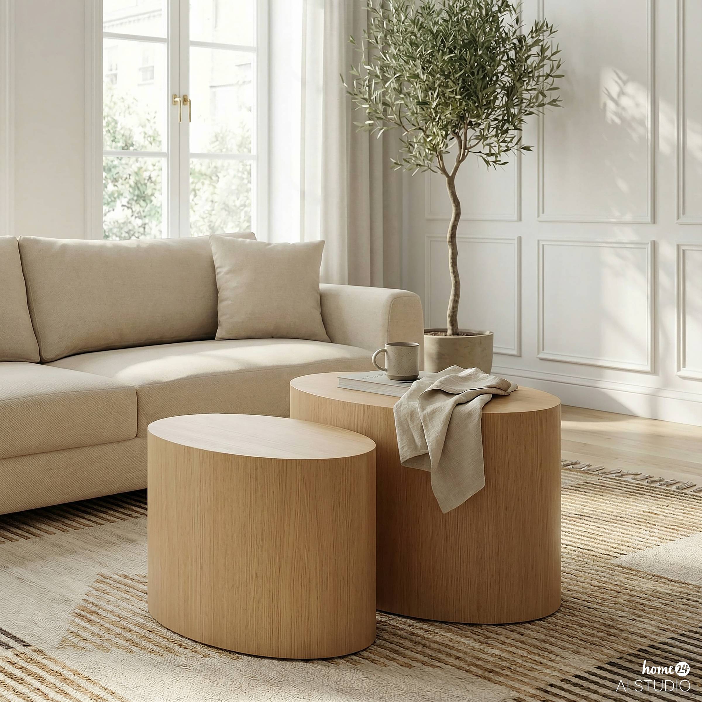 2x Beistelltisch Elipse Echtholzfurnier Esche Hell