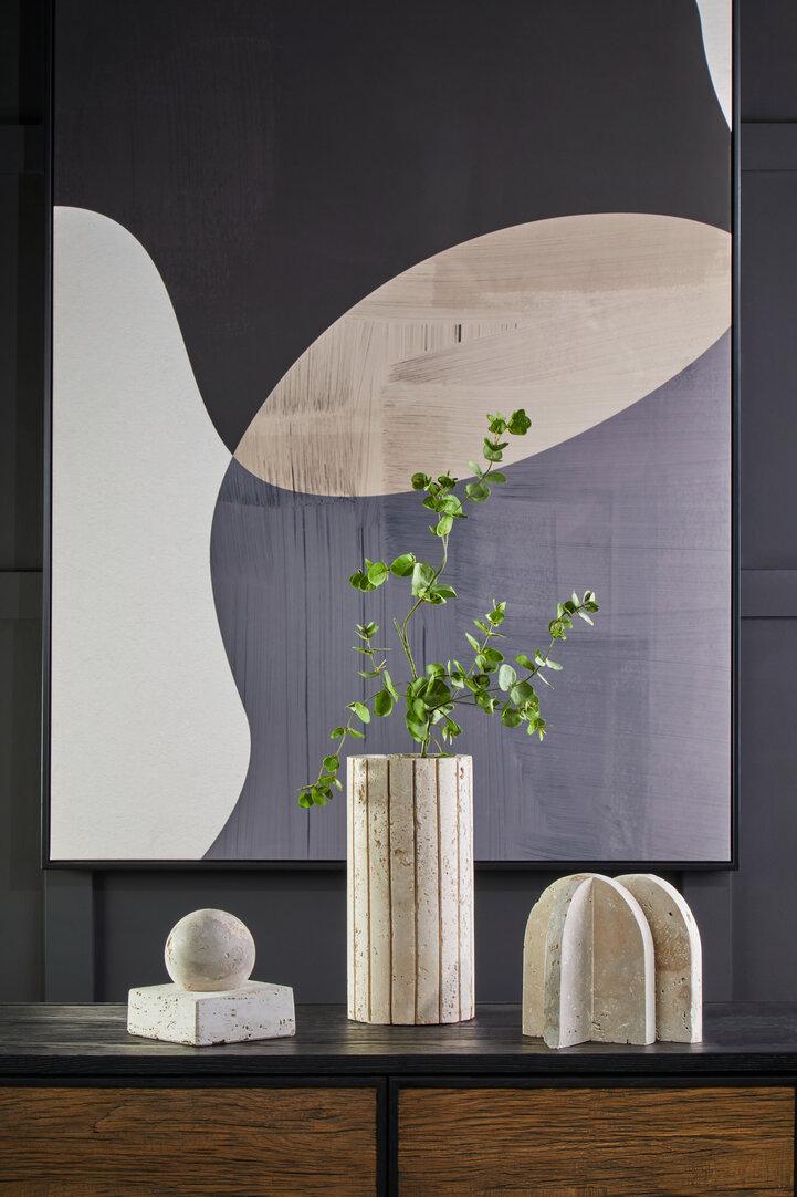 Tibor Rippenvase Travertin Weiß