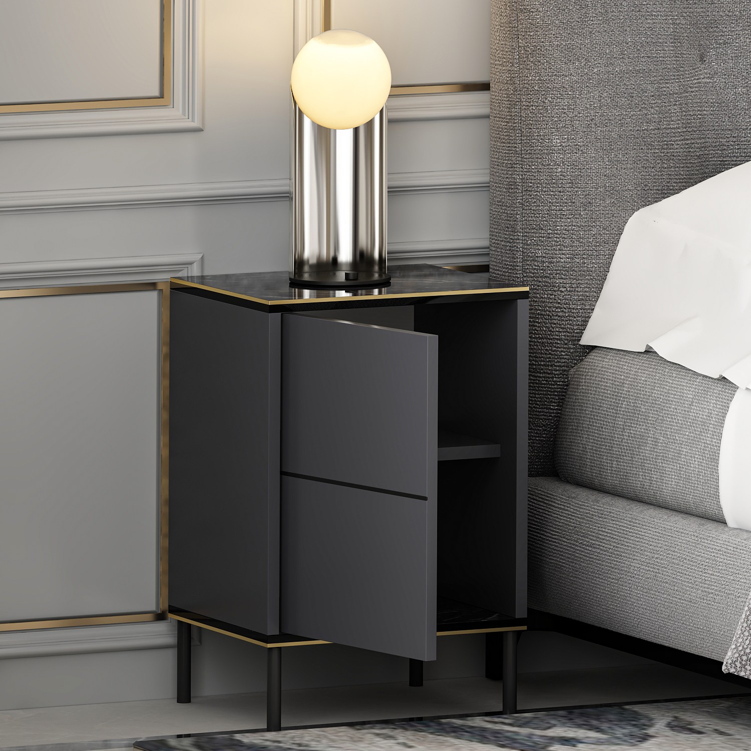 Imaj Nightstand Wood Veneer Anthracite