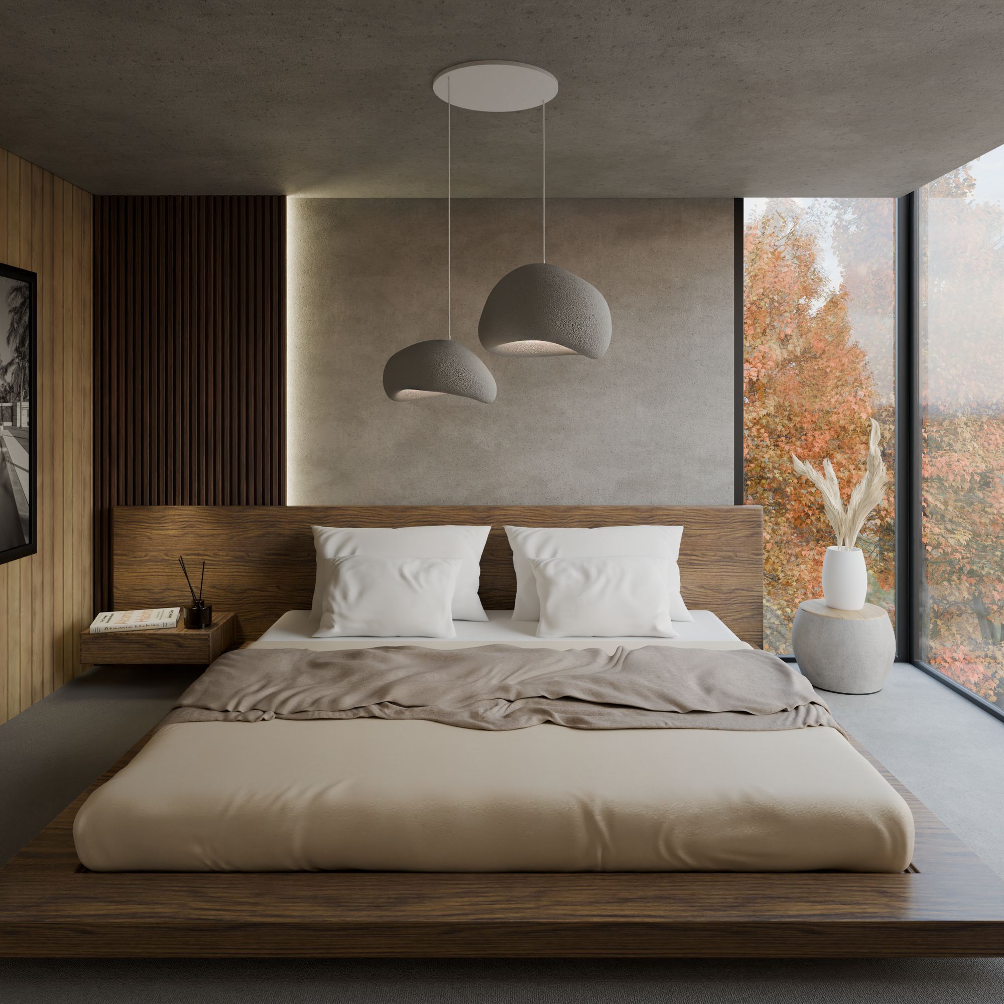 2-Flammig Wabi Sabi Rawbends Pendelleuchte Beton Grau