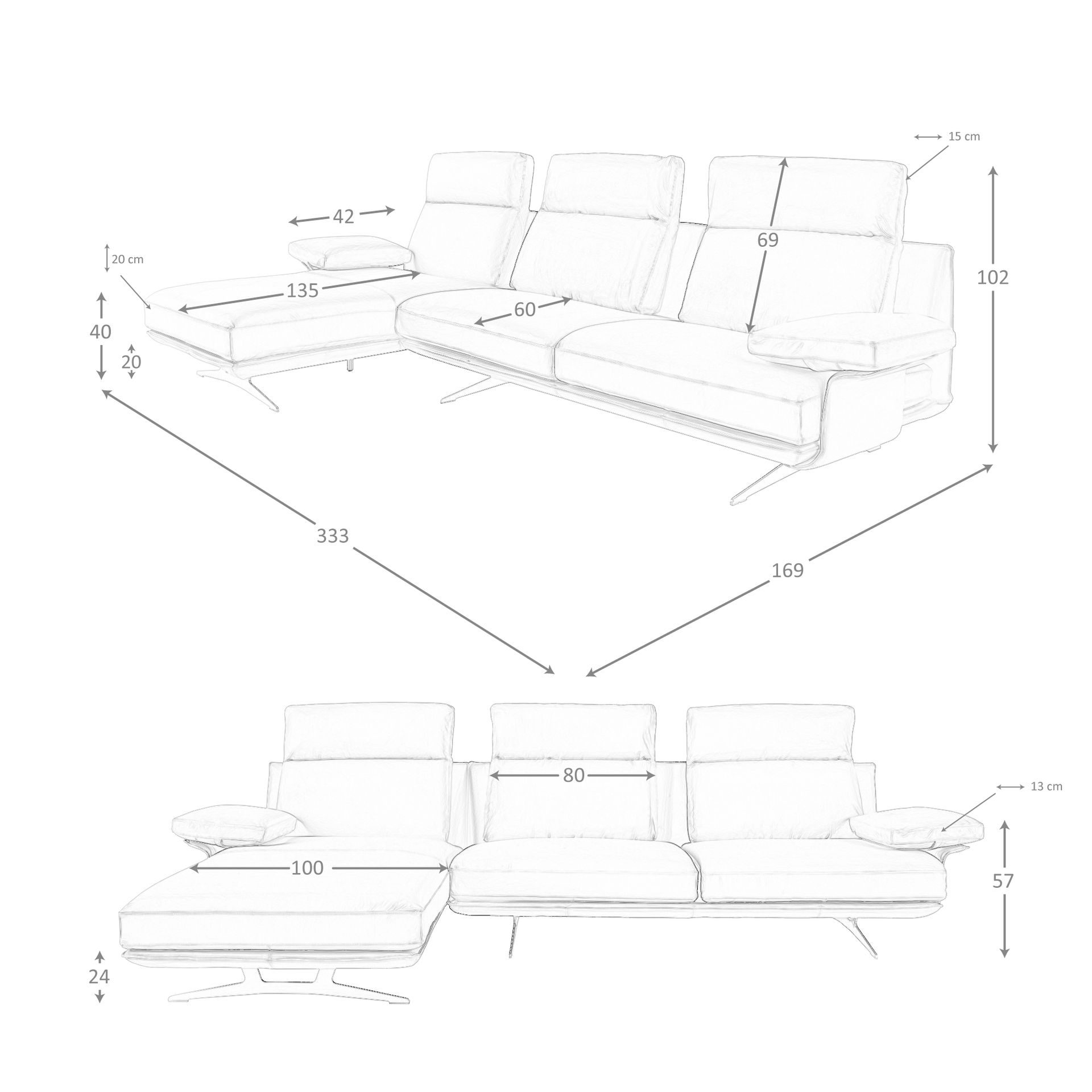 Sofa Récamiere Links Leder Terrakotta
