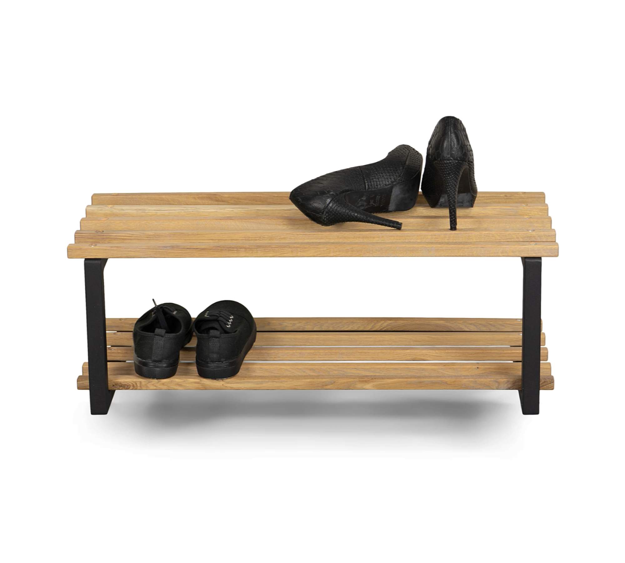 Schuhregal Eichenholz Stahl Schwarz