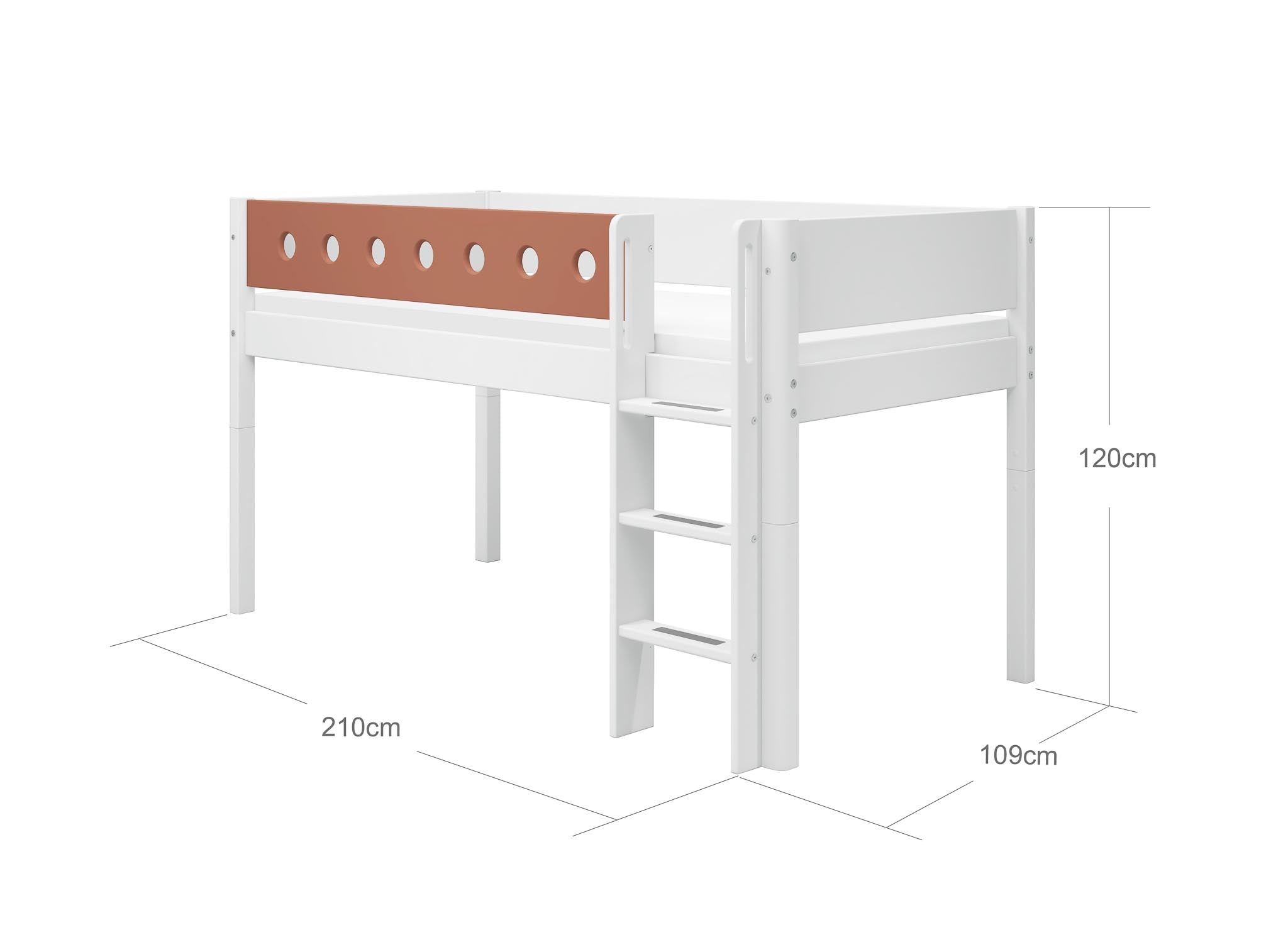 Mittelhohes Bett mit Gerader Leiter Holz Weiß