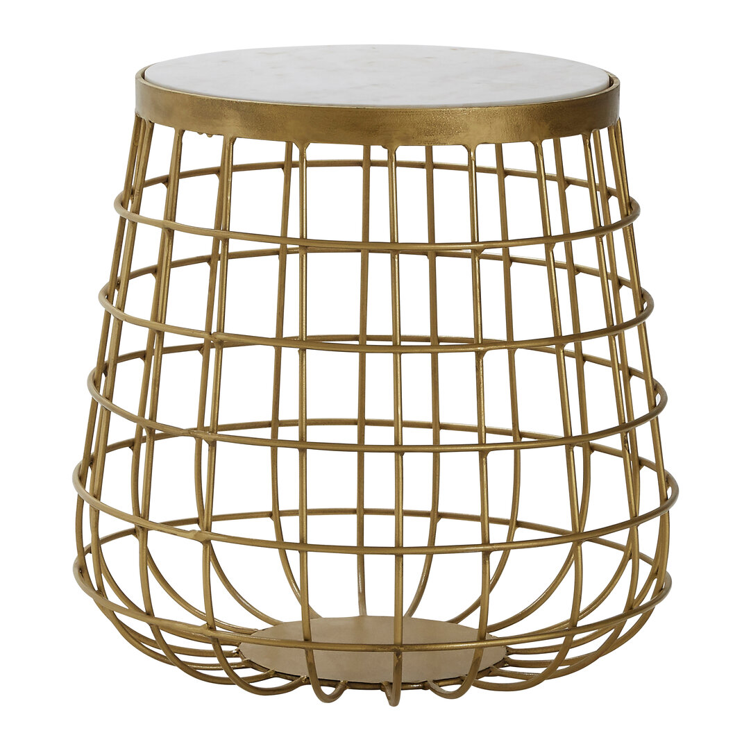 Nirav Side Table Iron Marble White Gold