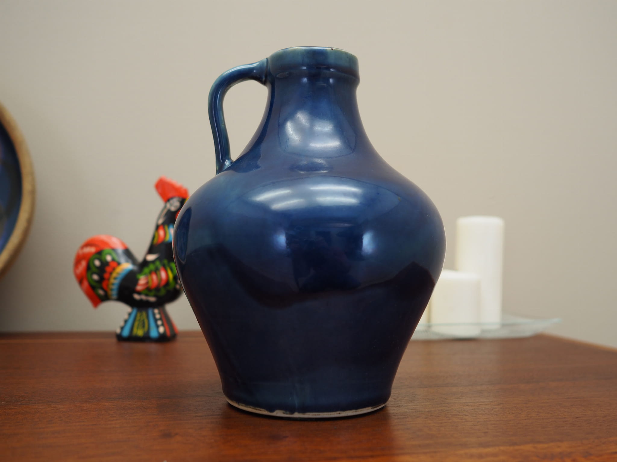 Brocca vintage in ceramica blu anni '70