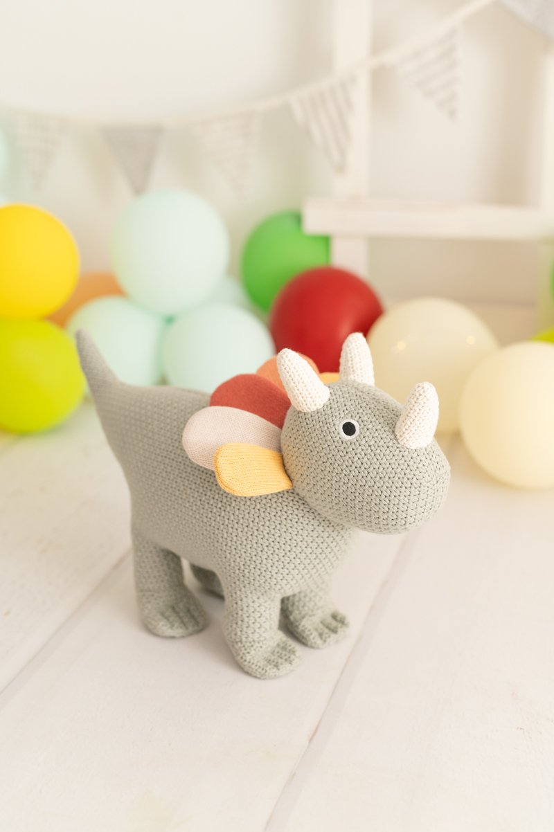 Dino Stuffed Animal Cotton Green White