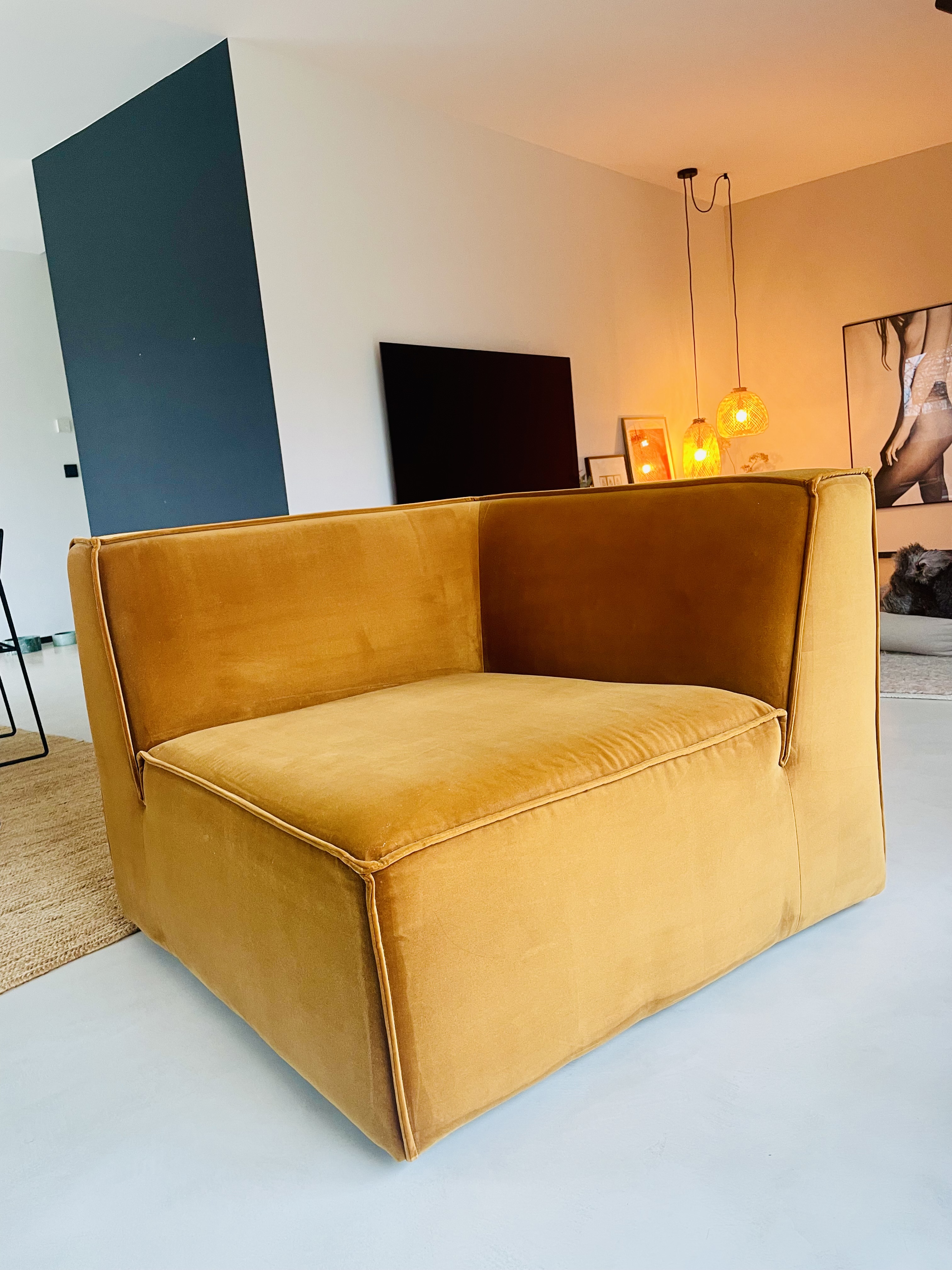Dane 1-seater corner module Velour Matte Amber