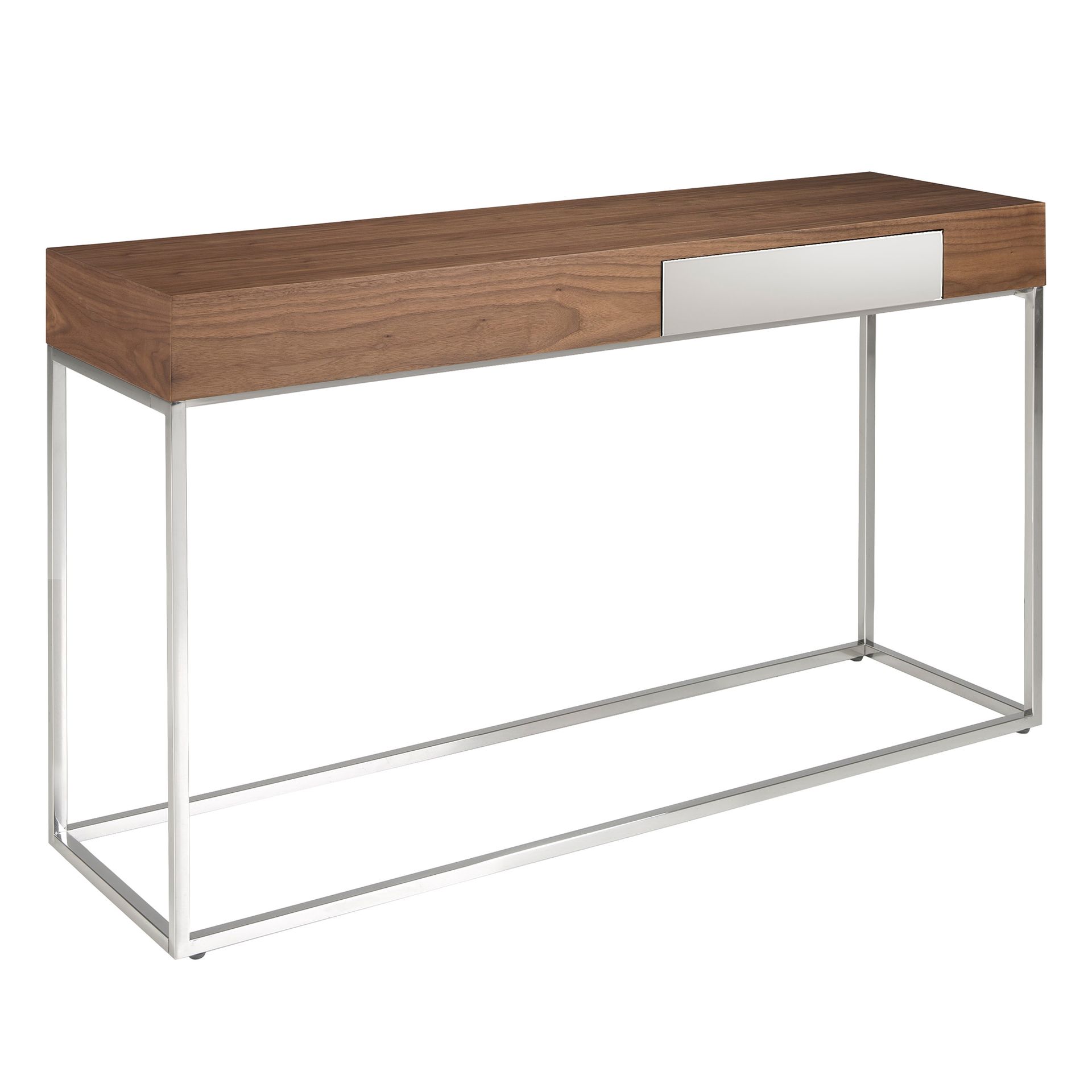 Console table walnut veneer stainless steel brown