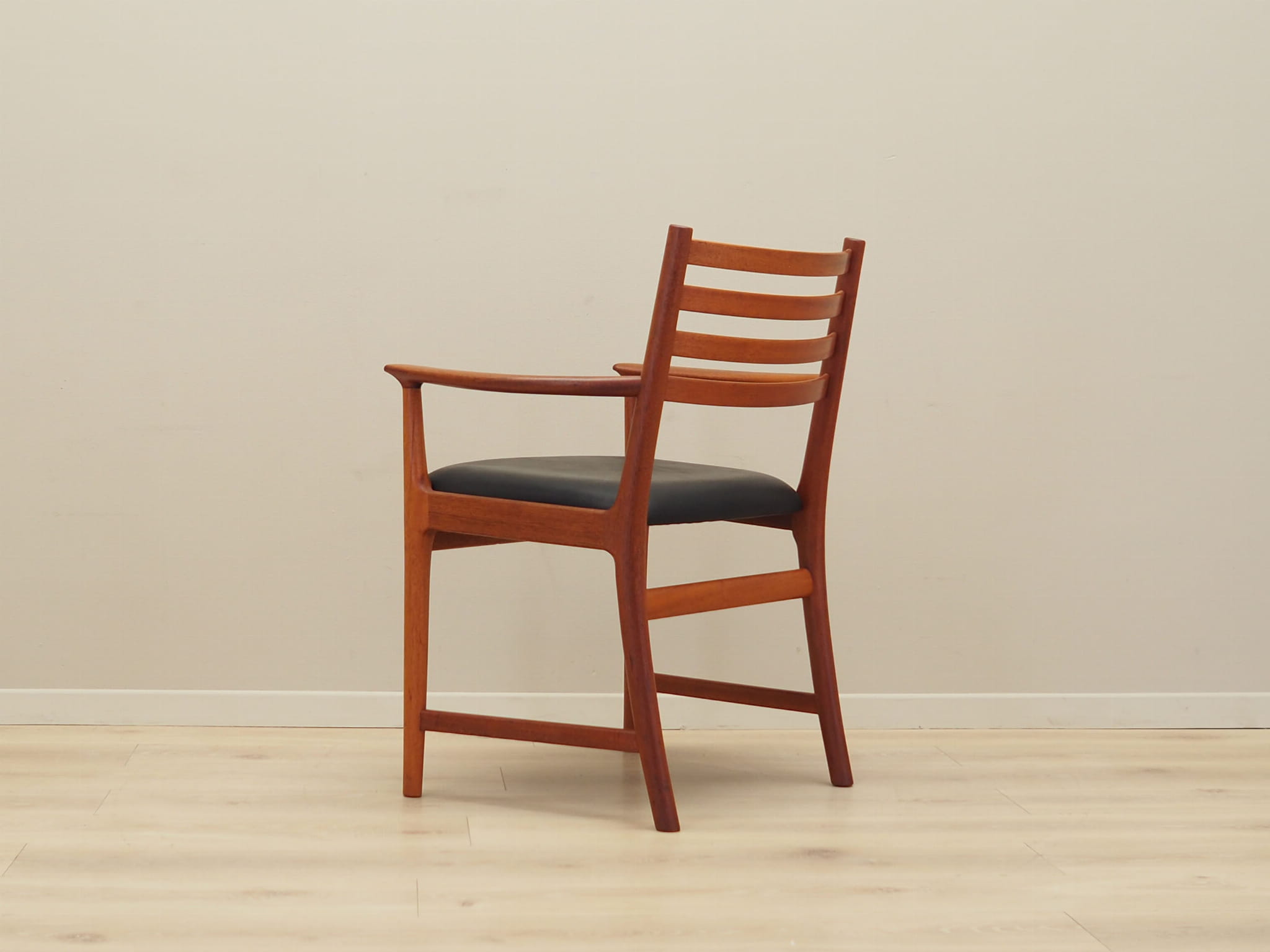 Vintage armchair Teak wood Leather Brown 1970s