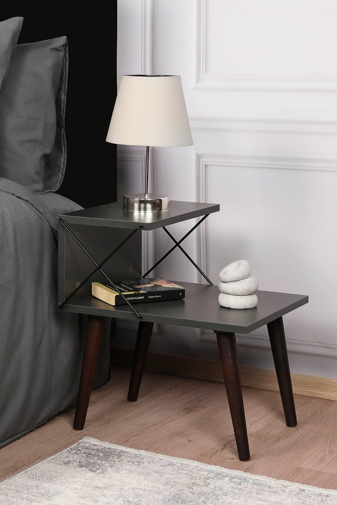 Cross bedside table wood veneer anthracite