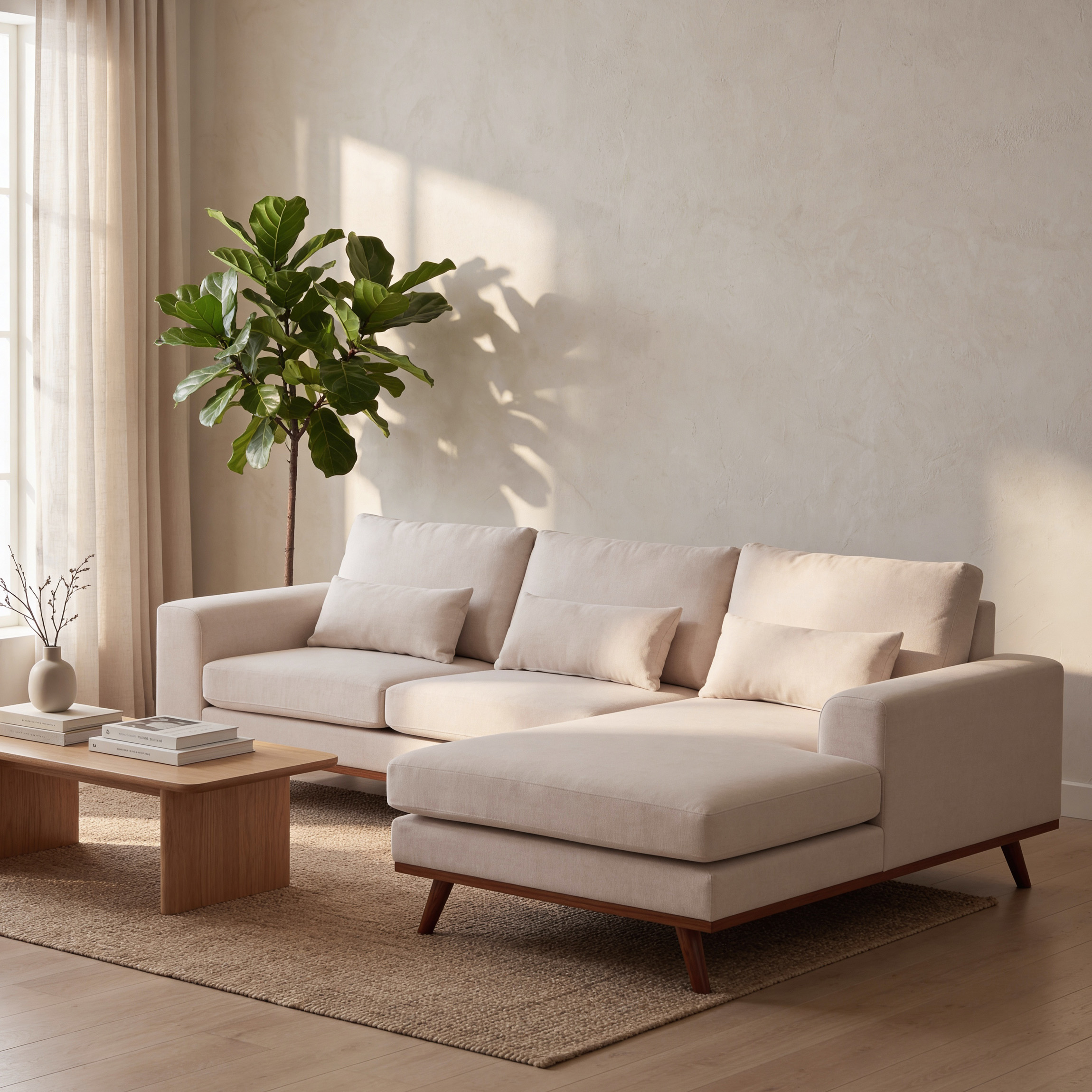 Corner Sofa Japandi 3-Seater Right Beige