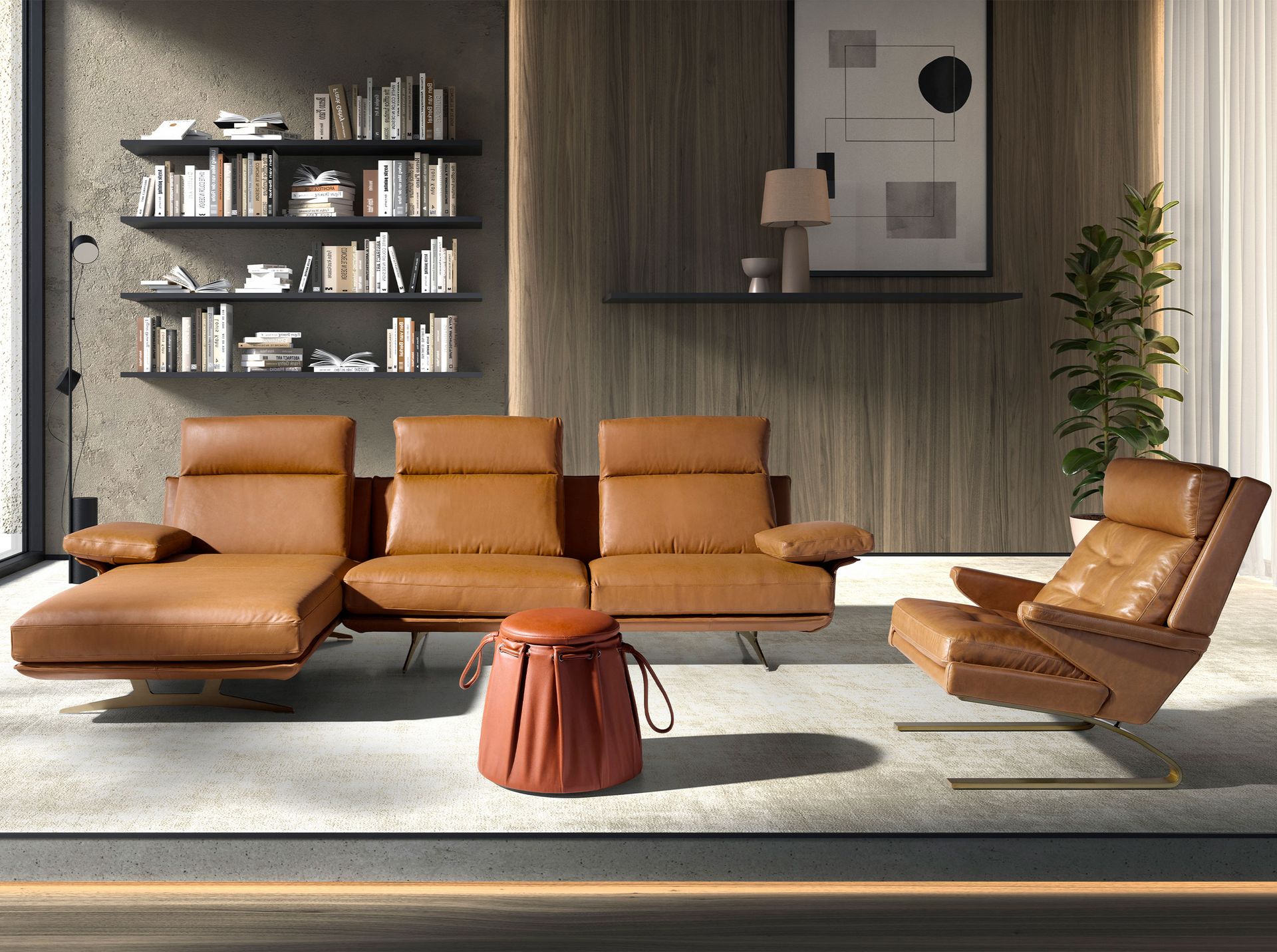 Sofa Récamiere Links Leder Terrakotta