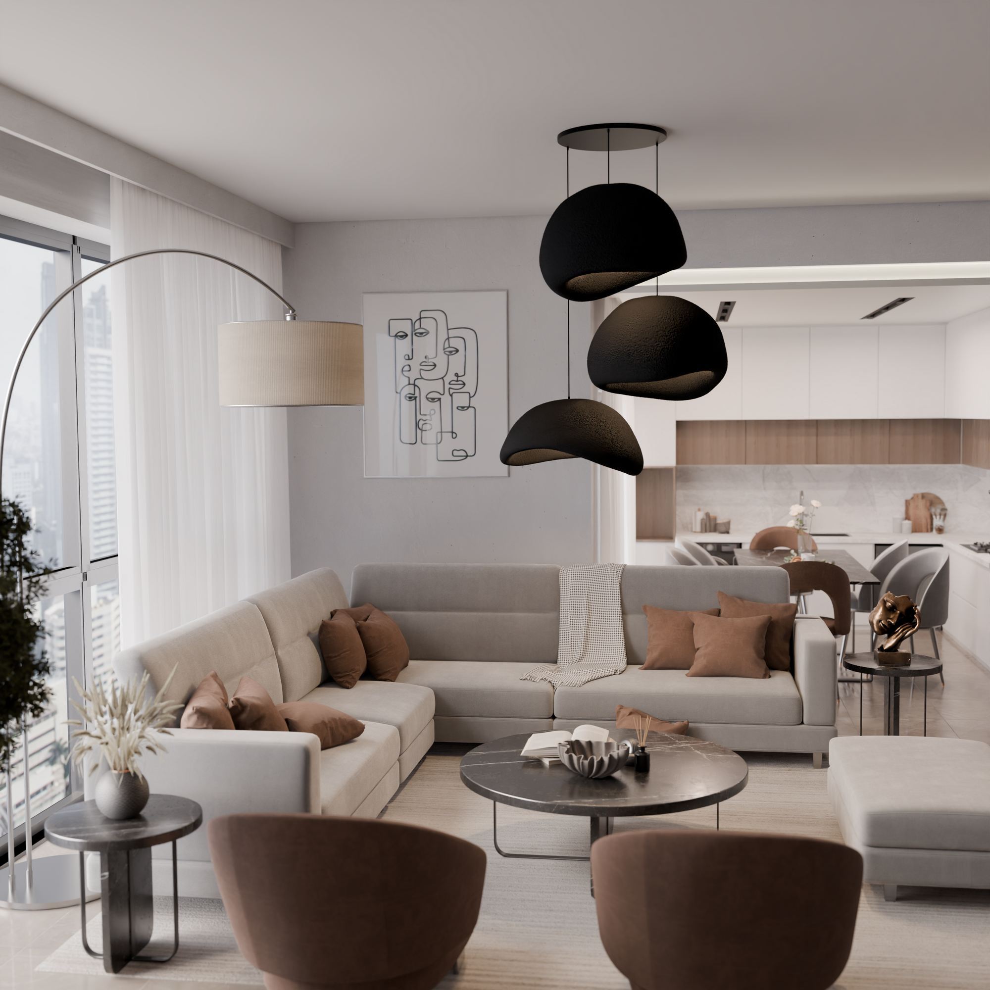 3-Flammig Wabi Sabi Kanso Beams Pendelleuchte Schwarz
