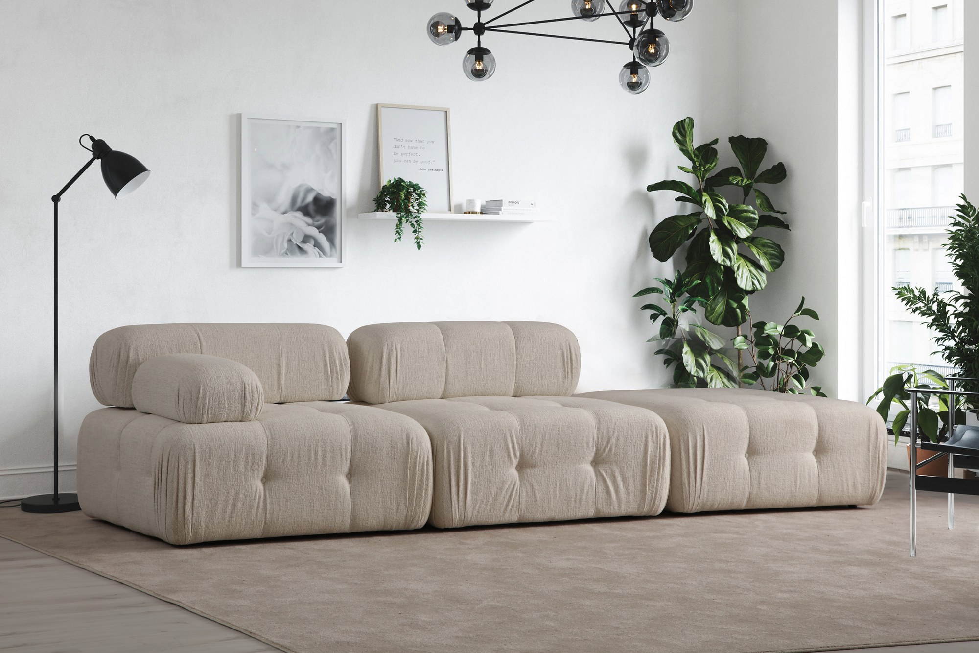 Doblo Modular Sofa 3-Seater Cream Bouclé