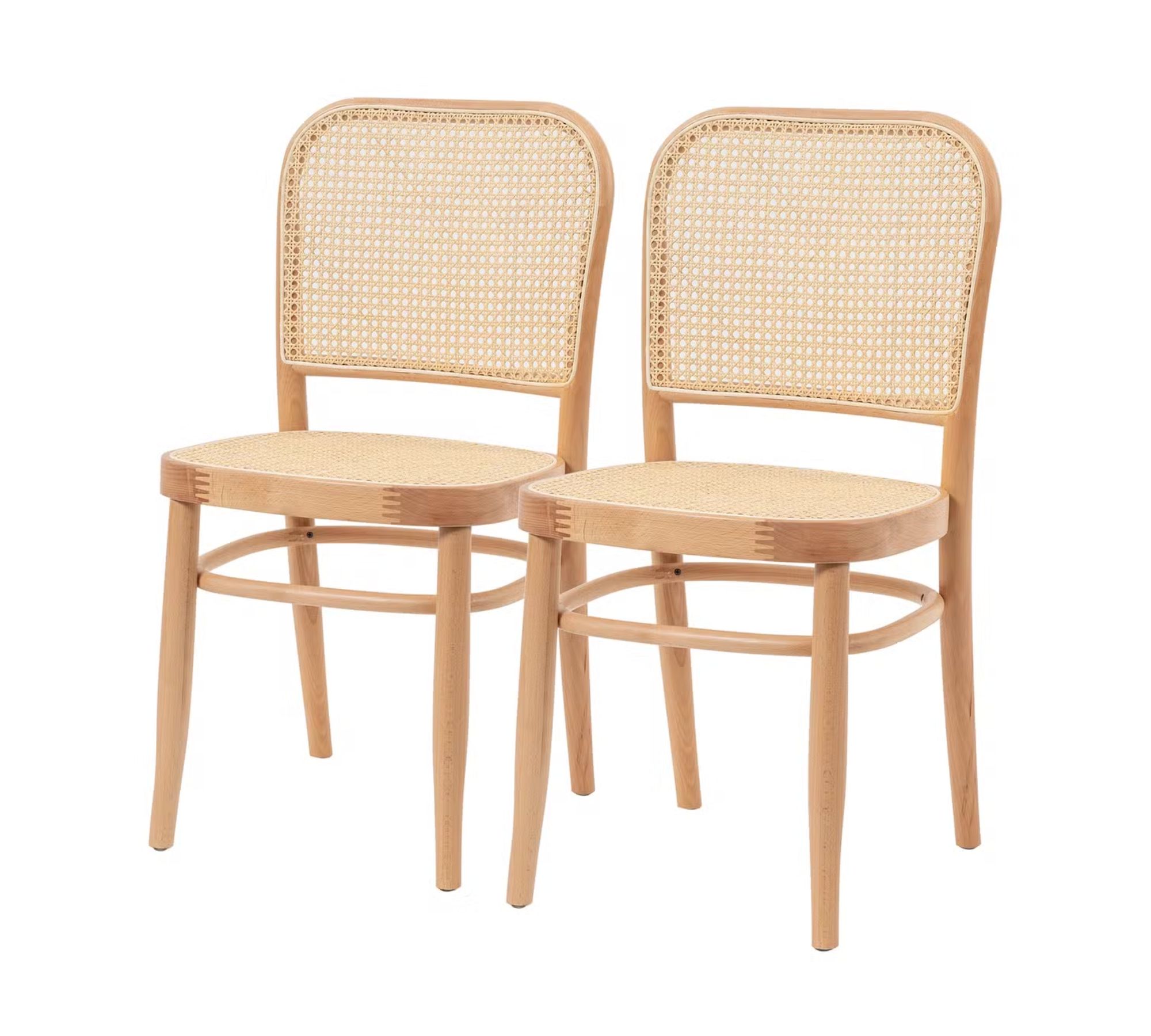 2x Esszimmerstuhl Buchenholz Rattan Webstoff