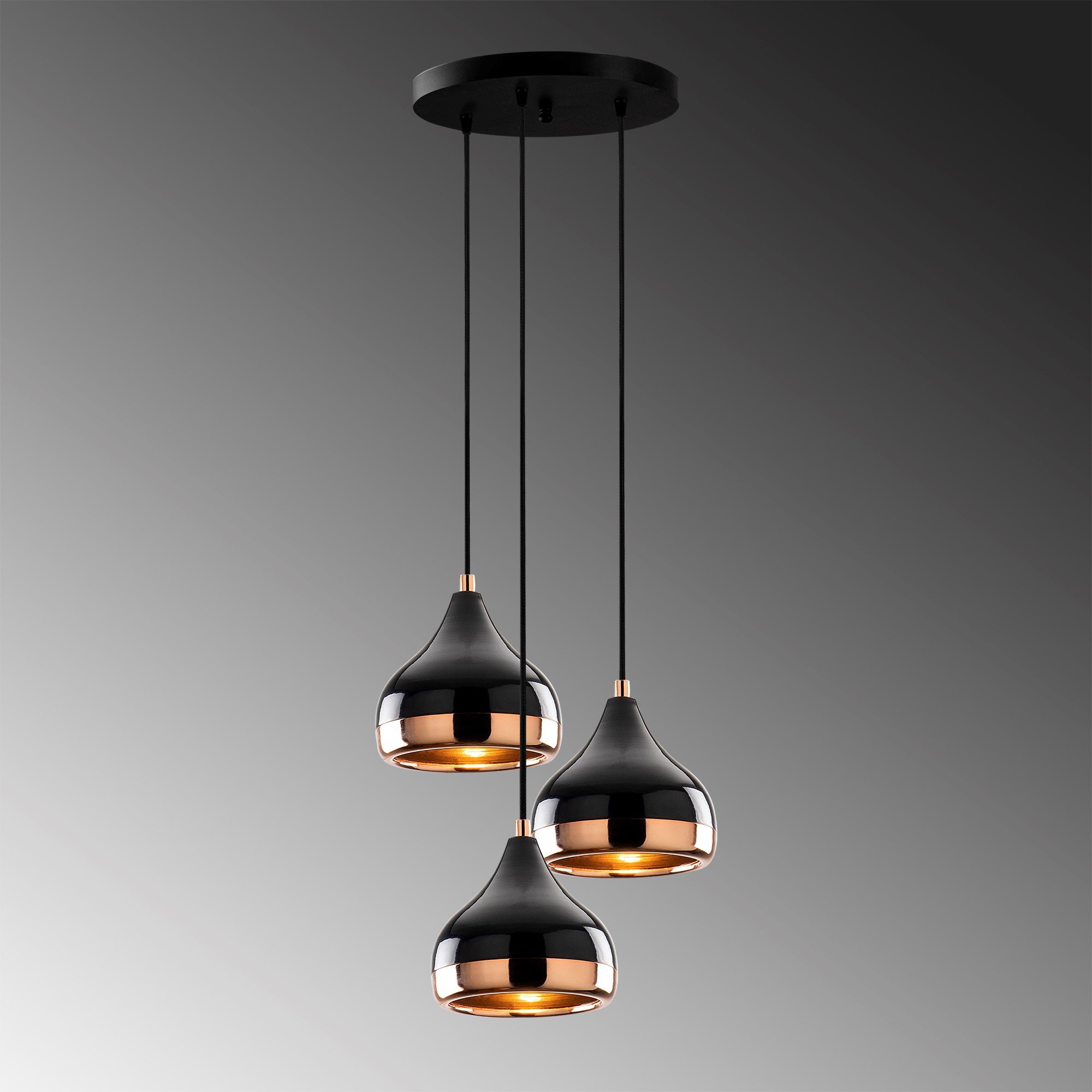 Pendant lamp 3 elements Metal Black Copper