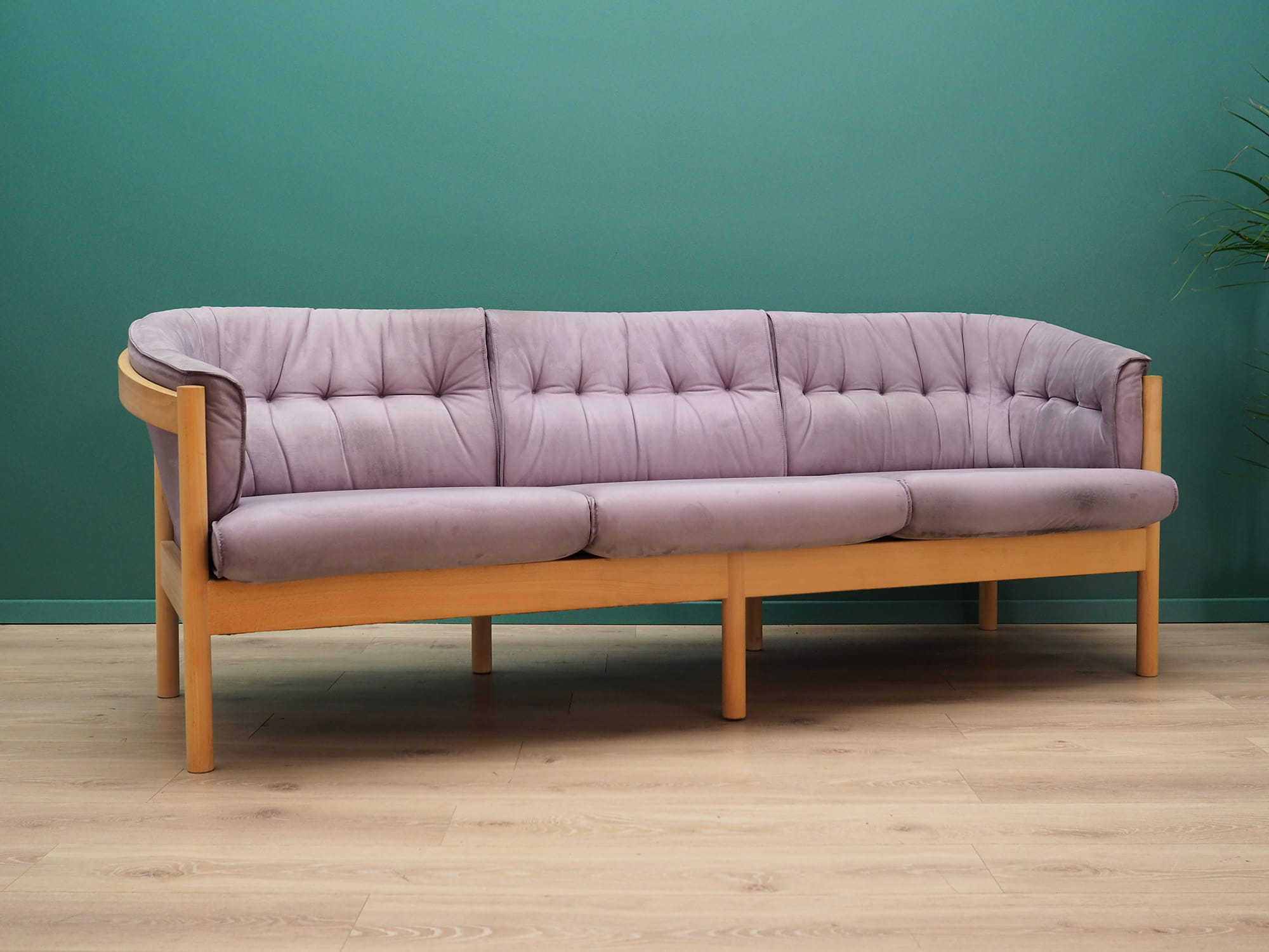 Vintage Sofa Samt Holz Violett 1970er Jahre