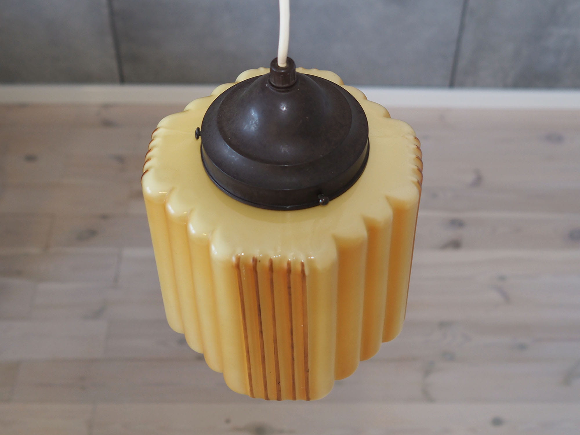 Vintage Pendant Lamp Glass Plastic Yellow 1960s