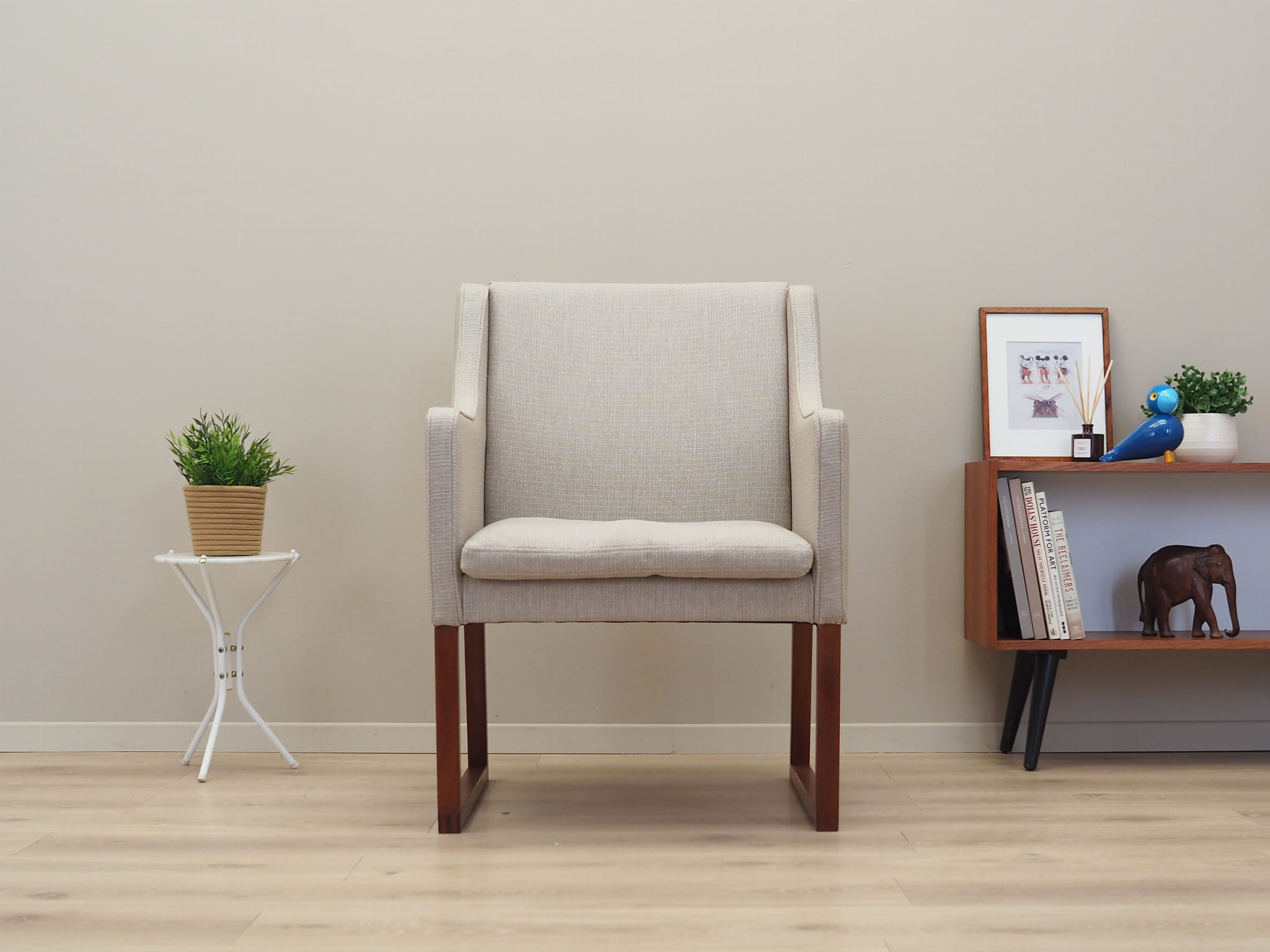 Vintage chair teak wood textile beige 1970s