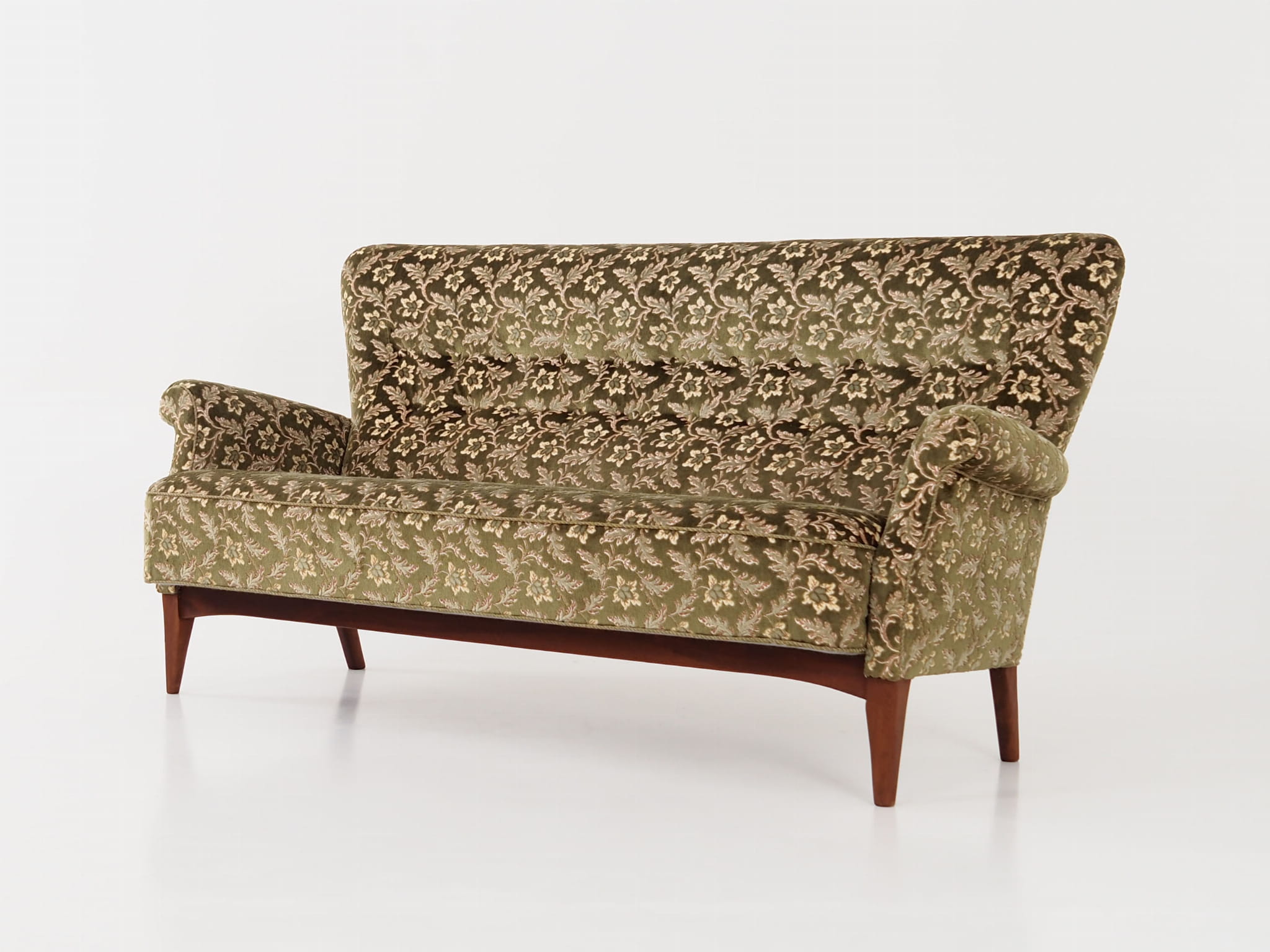 Vintage Sofa Buchenholz Textil Grün 1960er Jahre 