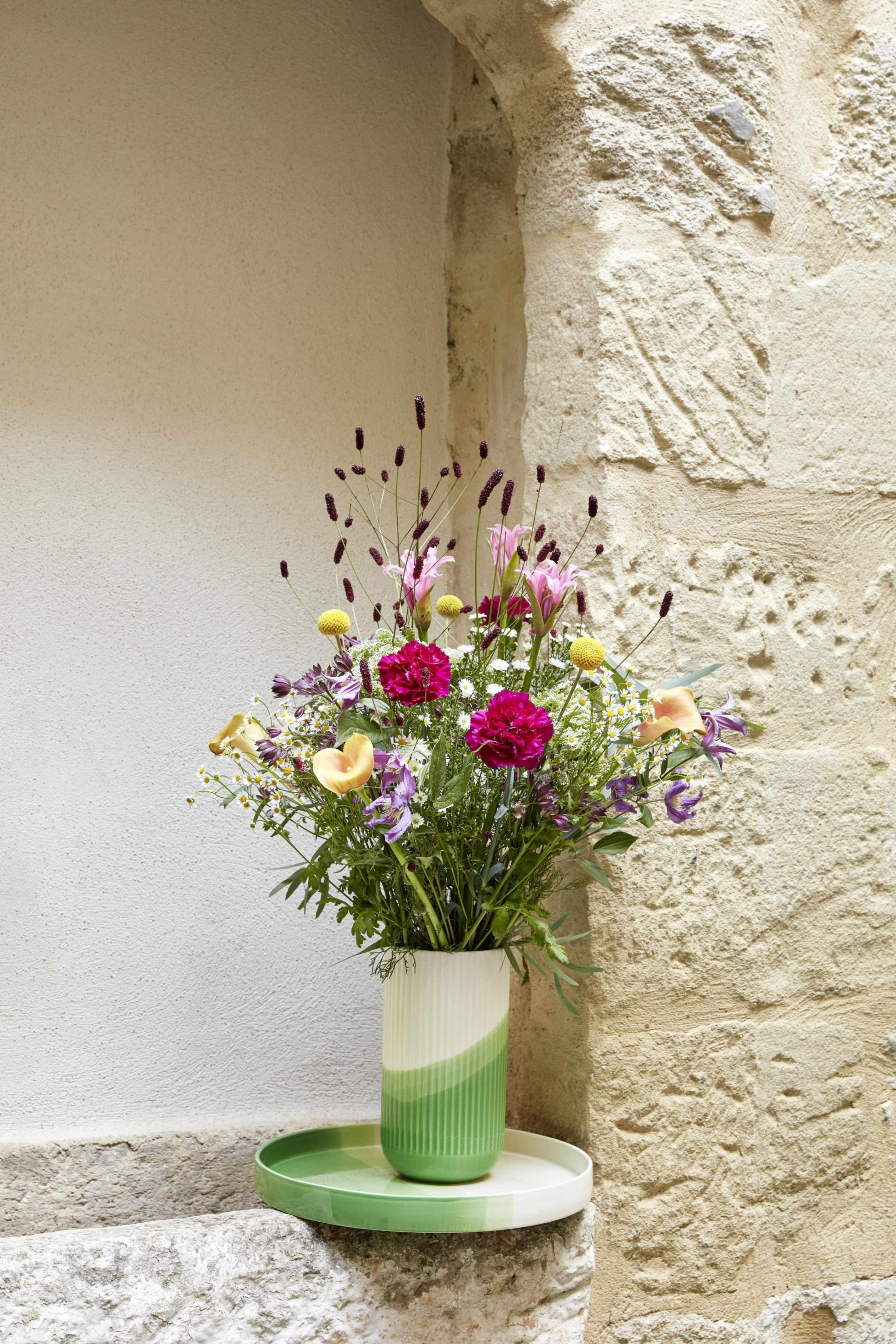 Herringbone Vase Geriffelt Grün