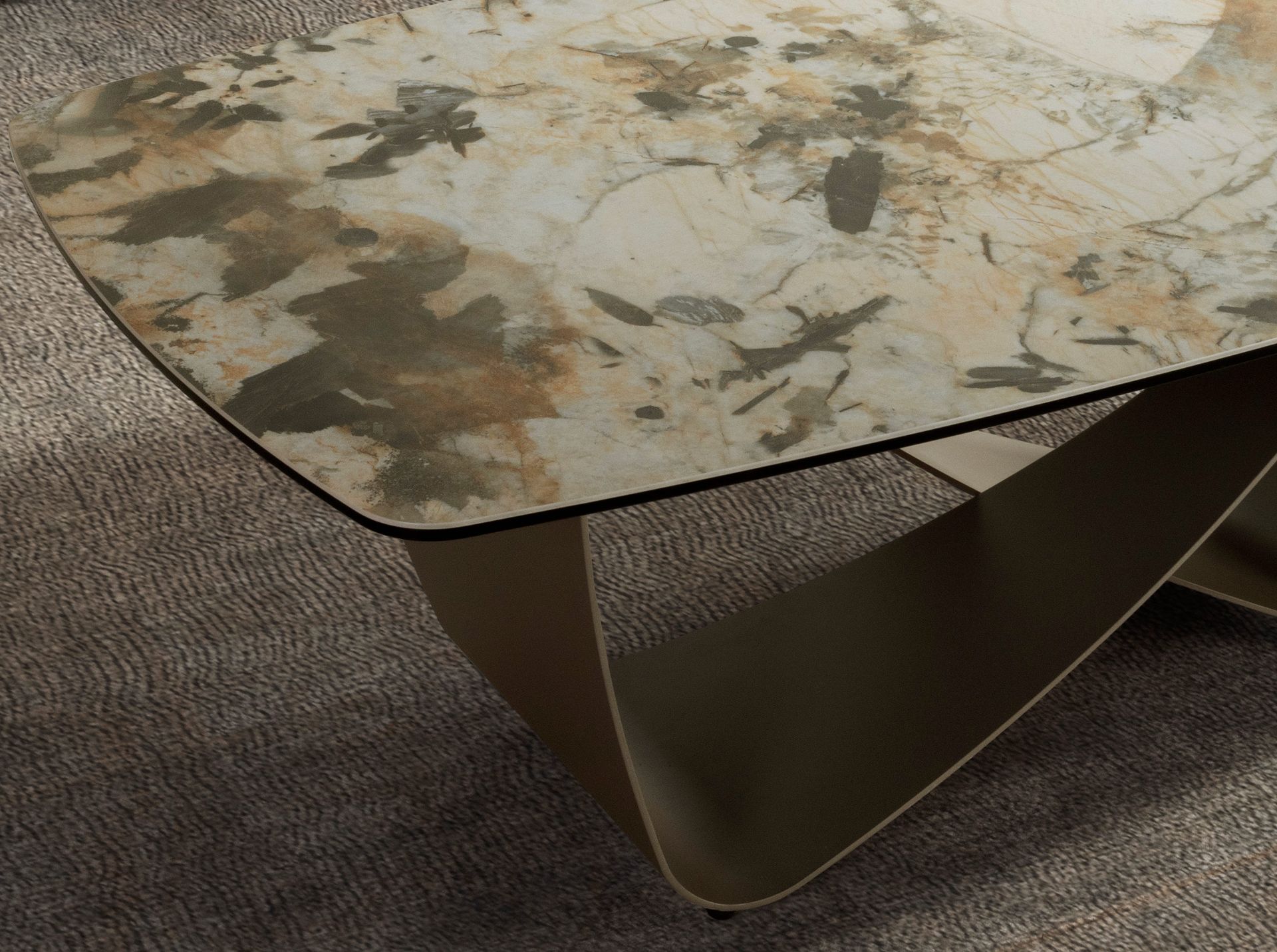 Oval coffee table marble steel