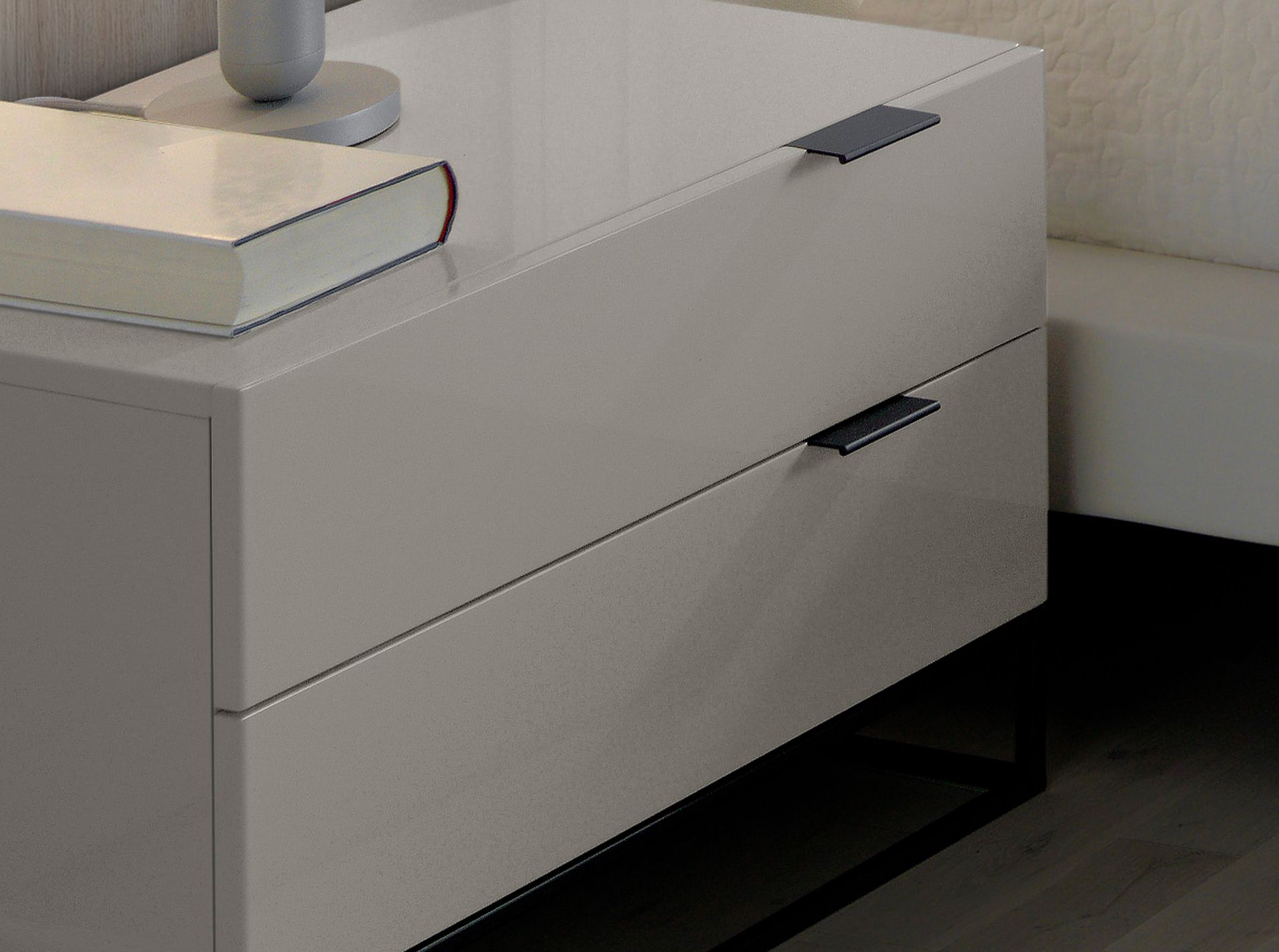 ANGEL CERDÁ Bedside table in grey wood and black steel