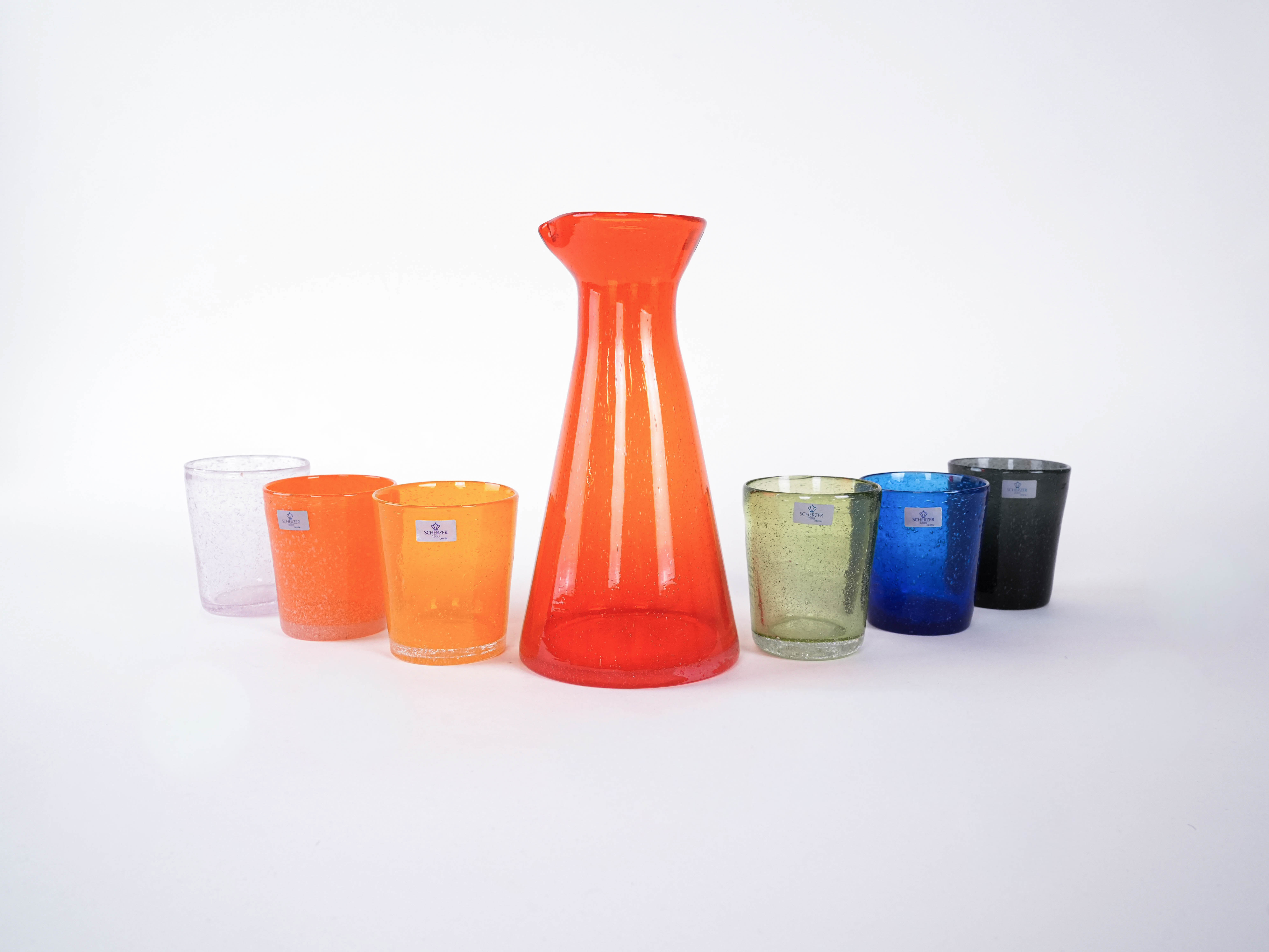 Glass and Carafe Set Multicolored 1980s