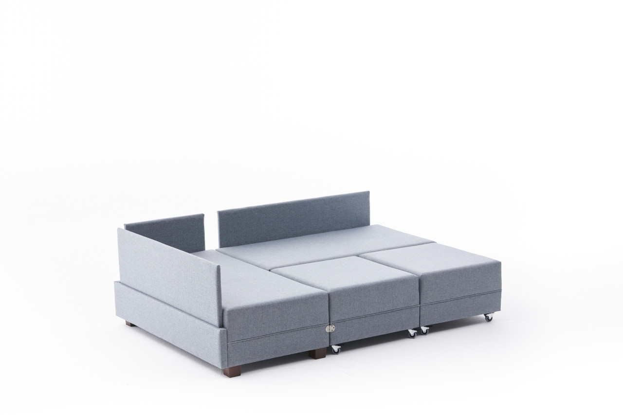 Fly Ecksofa Links mit 2 Hockern Blau