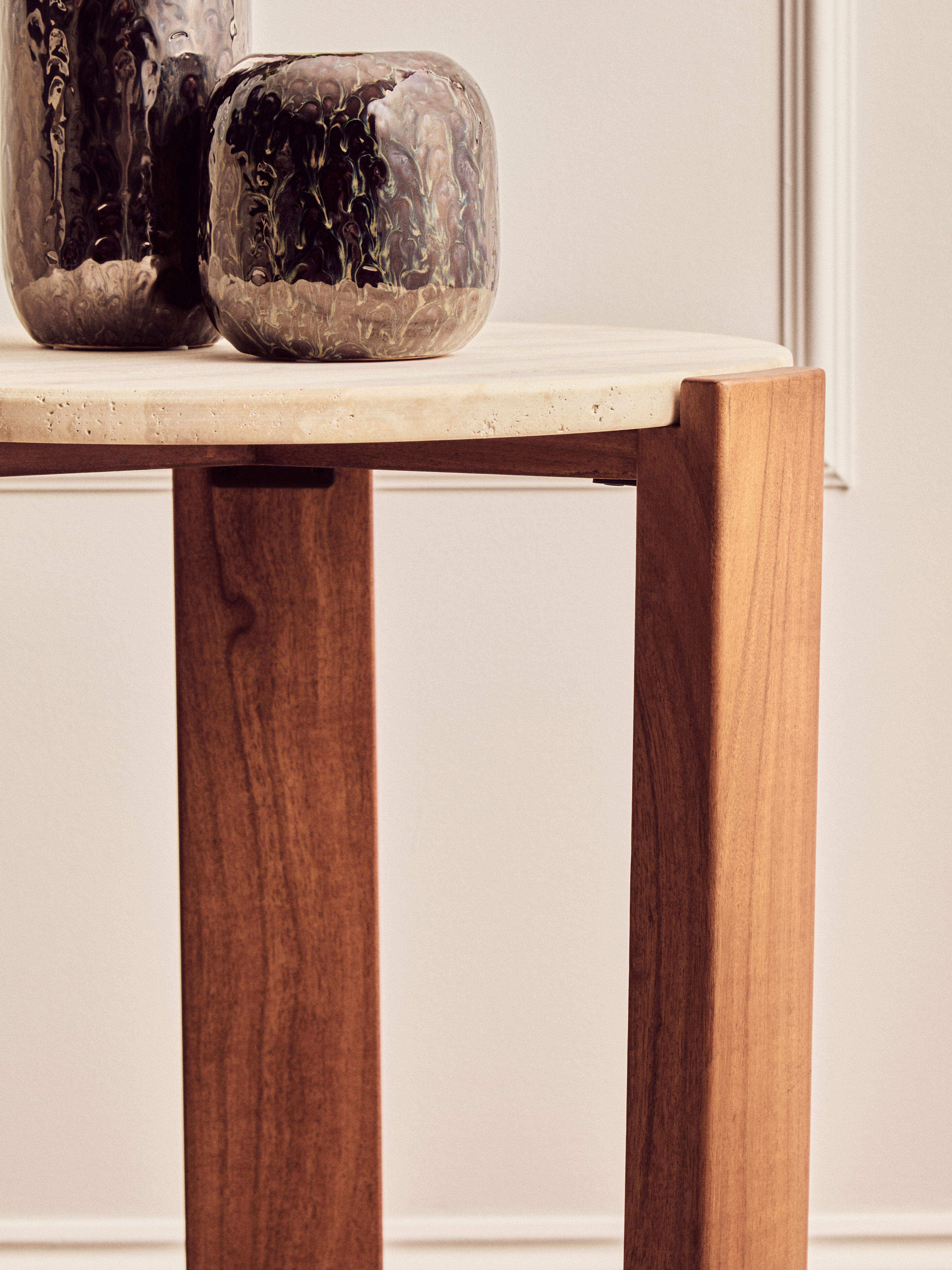 Palermo Runder Marmor Beistelltisch Naturholz