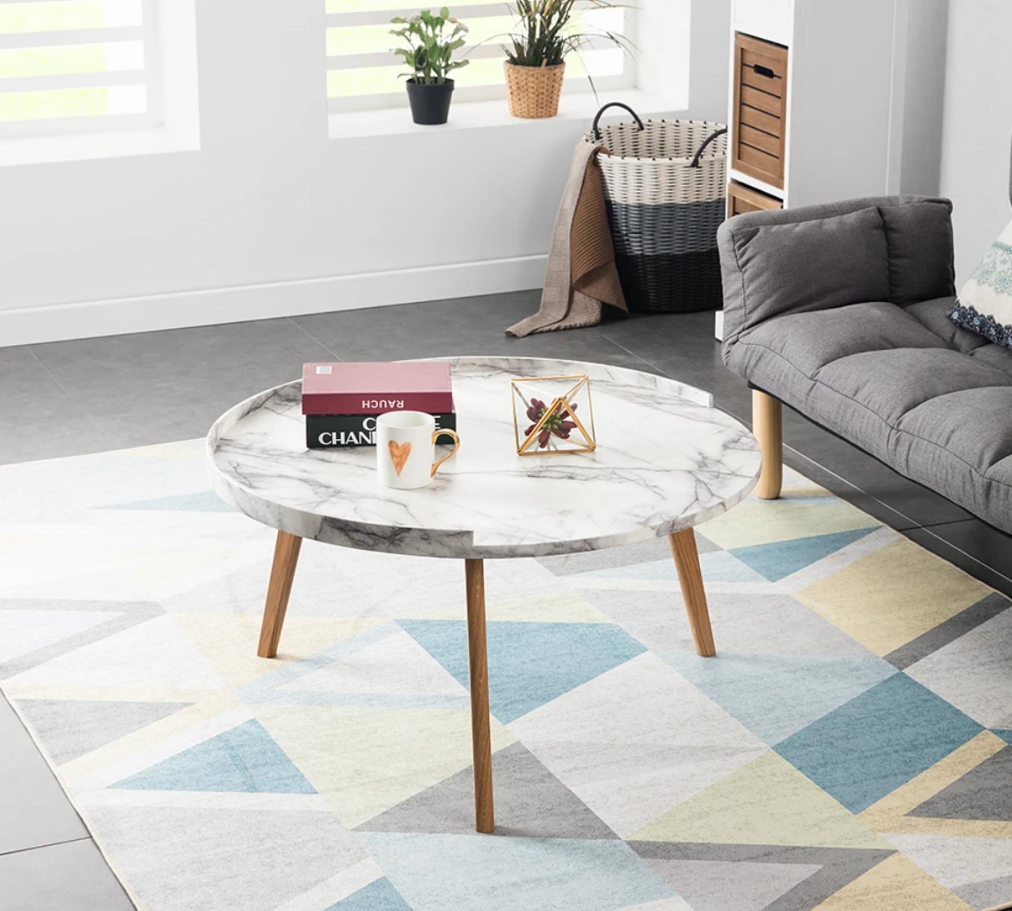 Runder Couchtisch Marmoroptik Weiß