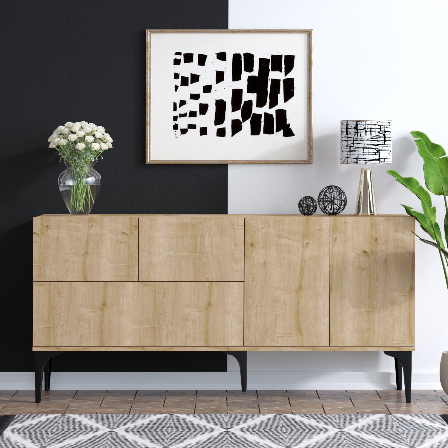 Console Table Wood Veneer Black