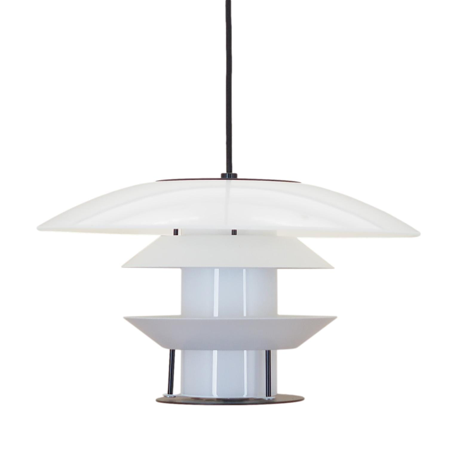 Vintage Pendant Lamp Glass Metal White 1990s