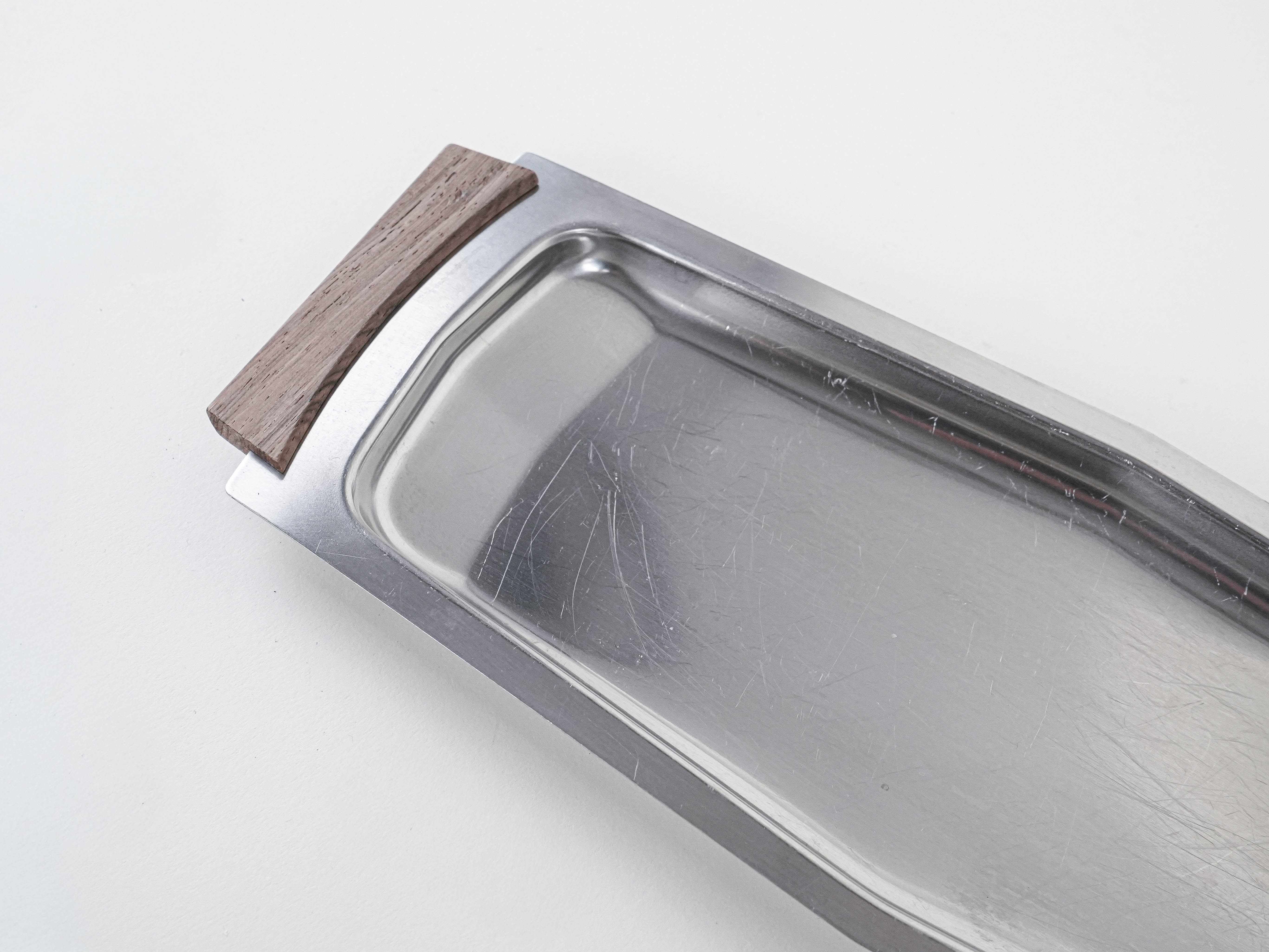 Rechteckiges Edelstahltablett 1970er Jahre